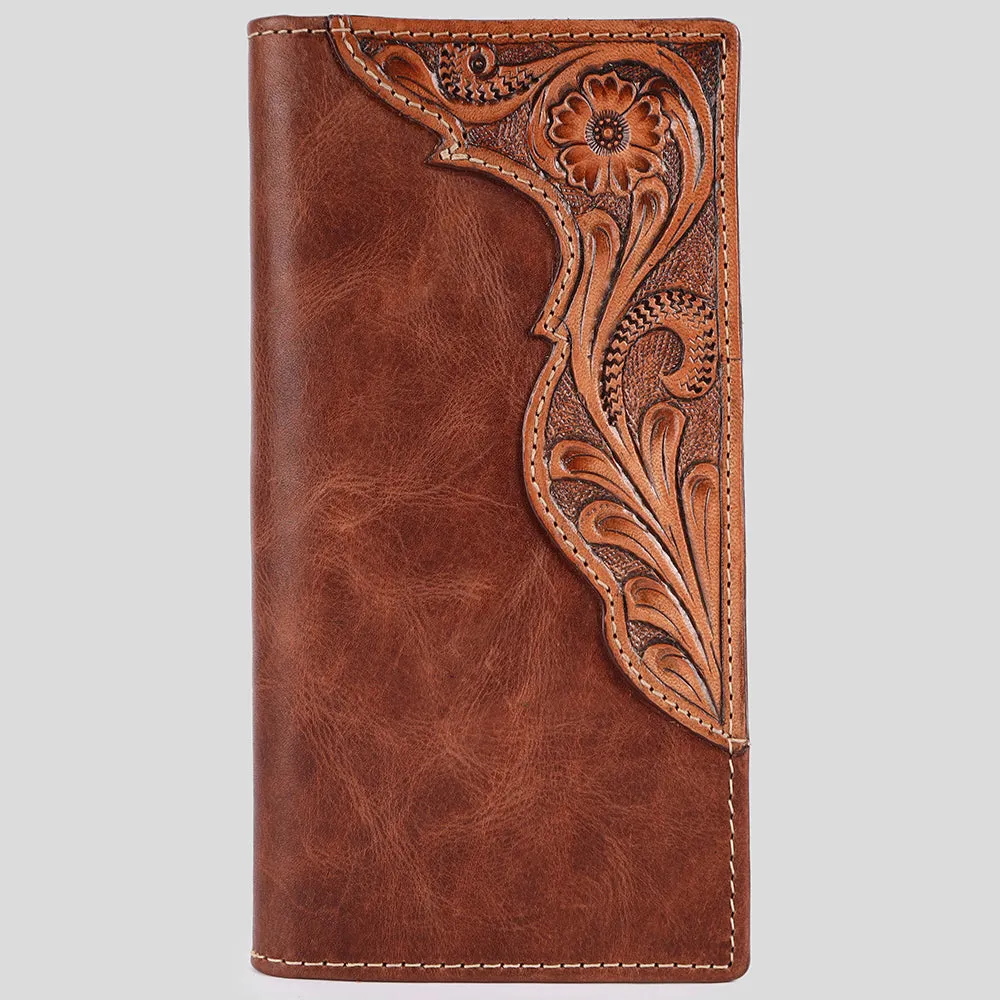 BAR H EQUINE Genuine Leather Hand Carved Rodeo Bifold Wallet For Men Women