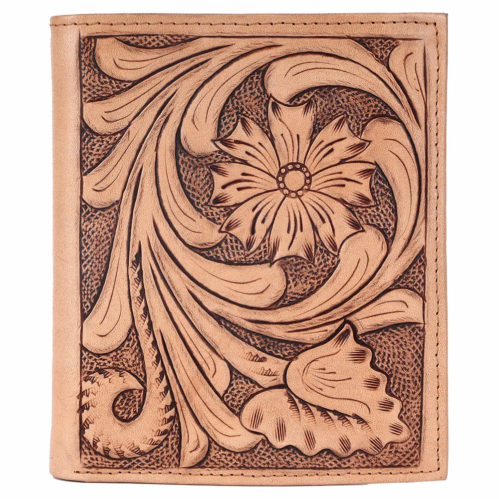 BAR H EQUINE Genuine Leather Hand Carved Rodeo Bifold Wallet For Men Women