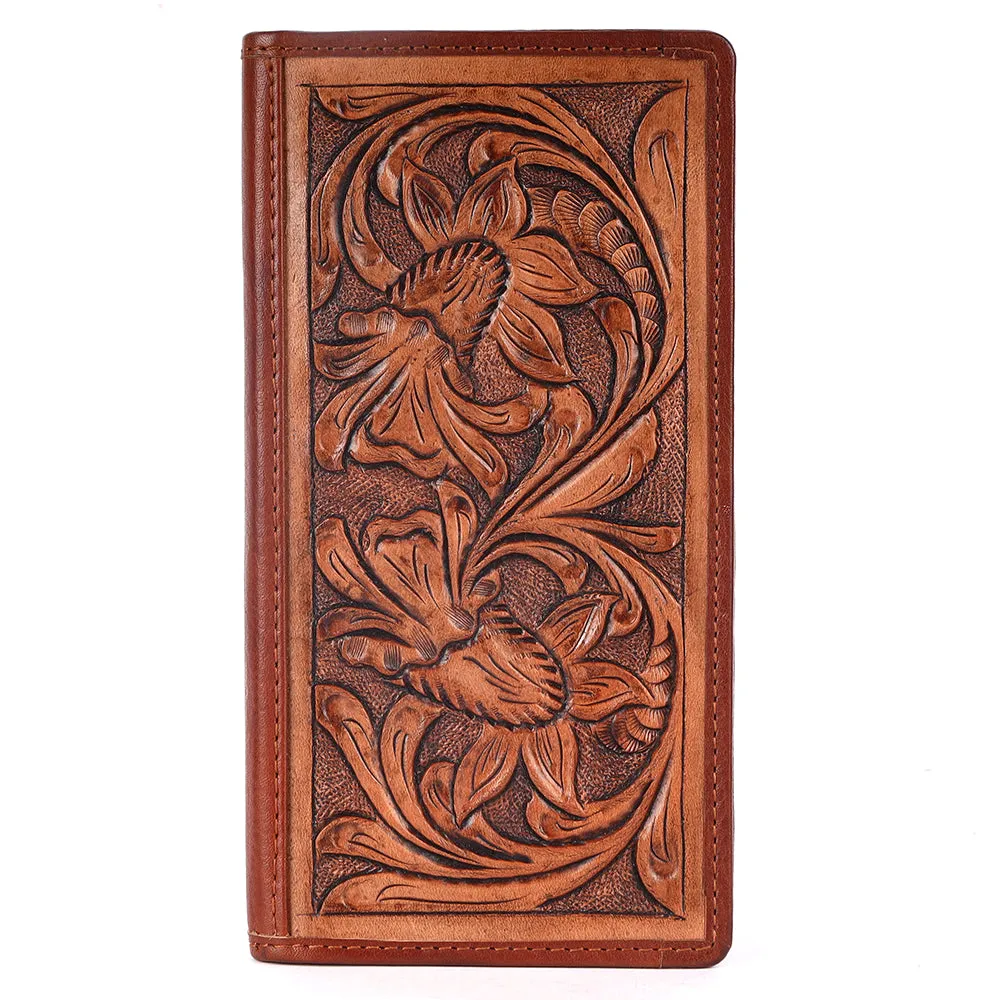 BAR H EQUINE Genuine Leather Hand Carved Rodeo Bifold Wallet For Men Women