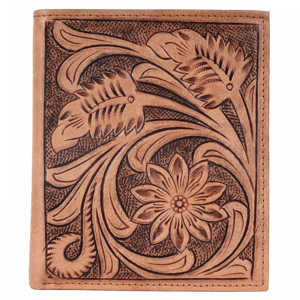 BAR H EQUINE Genuine Leather Hand Carved Rodeo Bifold Wallet For Men Women