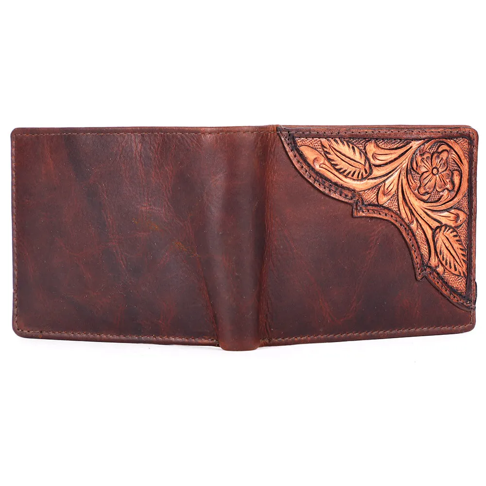 BAR H EQUINE Genuine Leather Hand Carved Rodeo Bifold Wallet For Men Women