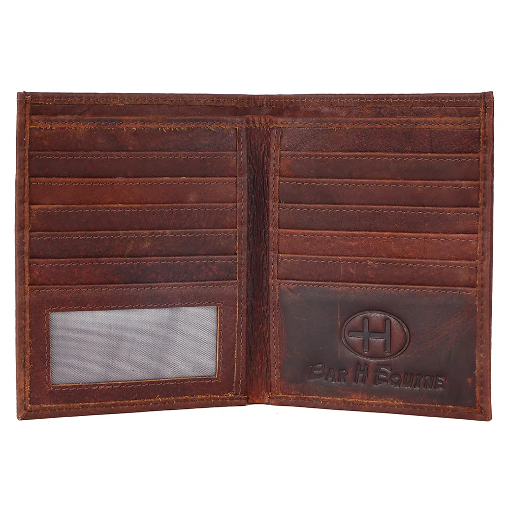 BAR H EQUINE Genuine Leather Hand Carved Rodeo Bifold Wallet For Men Women