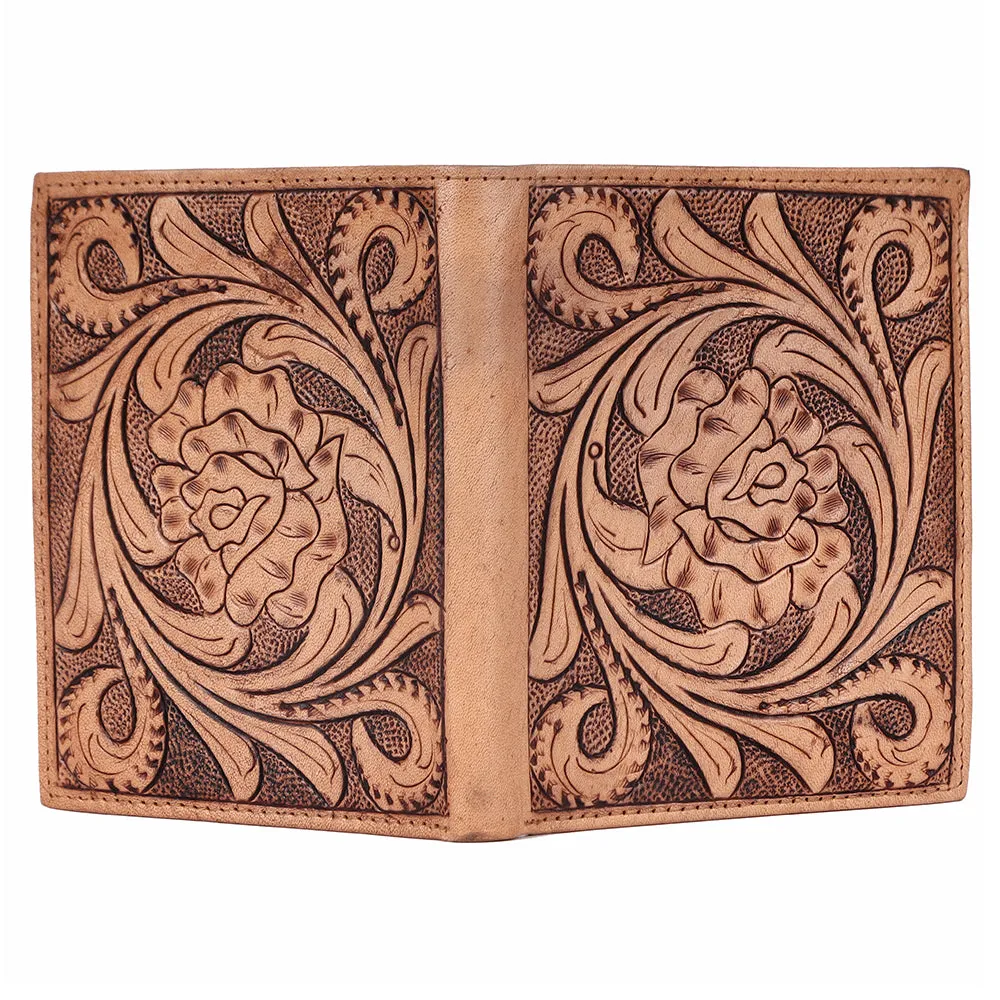 BAR H EQUINE Genuine Leather Hand Carved Rodeo Bifold Wallet For Men Women