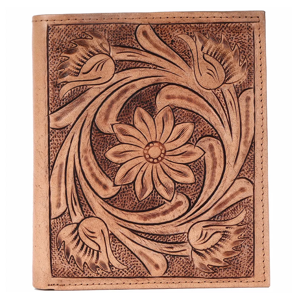 BAR H EQUINE Genuine Leather Hand Carved Rodeo Bifold Wallet For Men Women