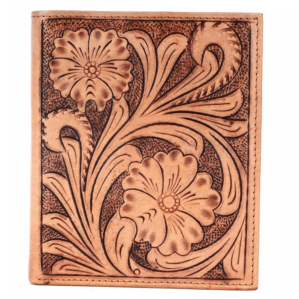 BAR H EQUINE Genuine Leather Hand Carved Rodeo Bifold Wallet For Men Women