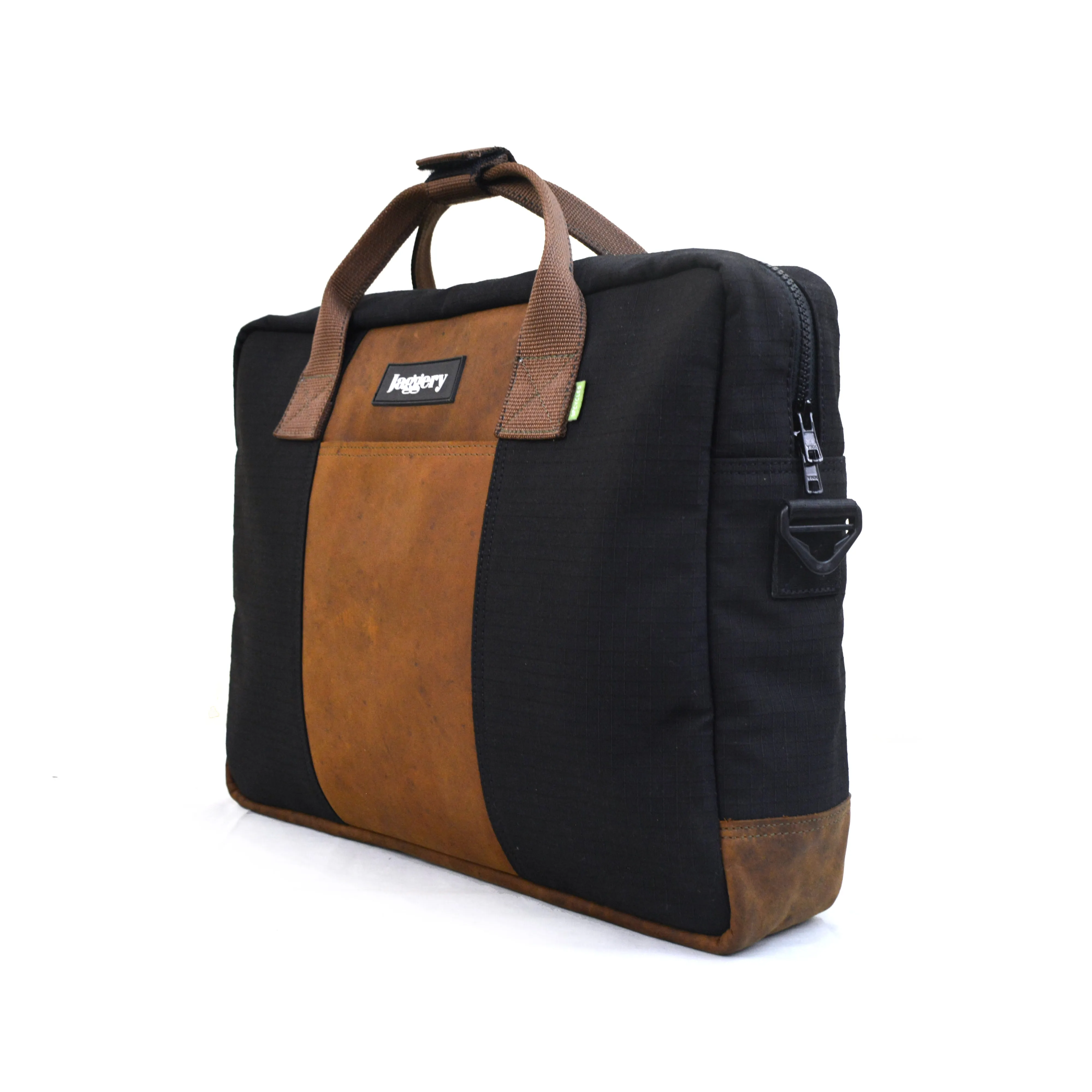 Black Cappuccino Co-founder's Bag in Black Canvas & Salvaged Nubuck [15" laptop bag]