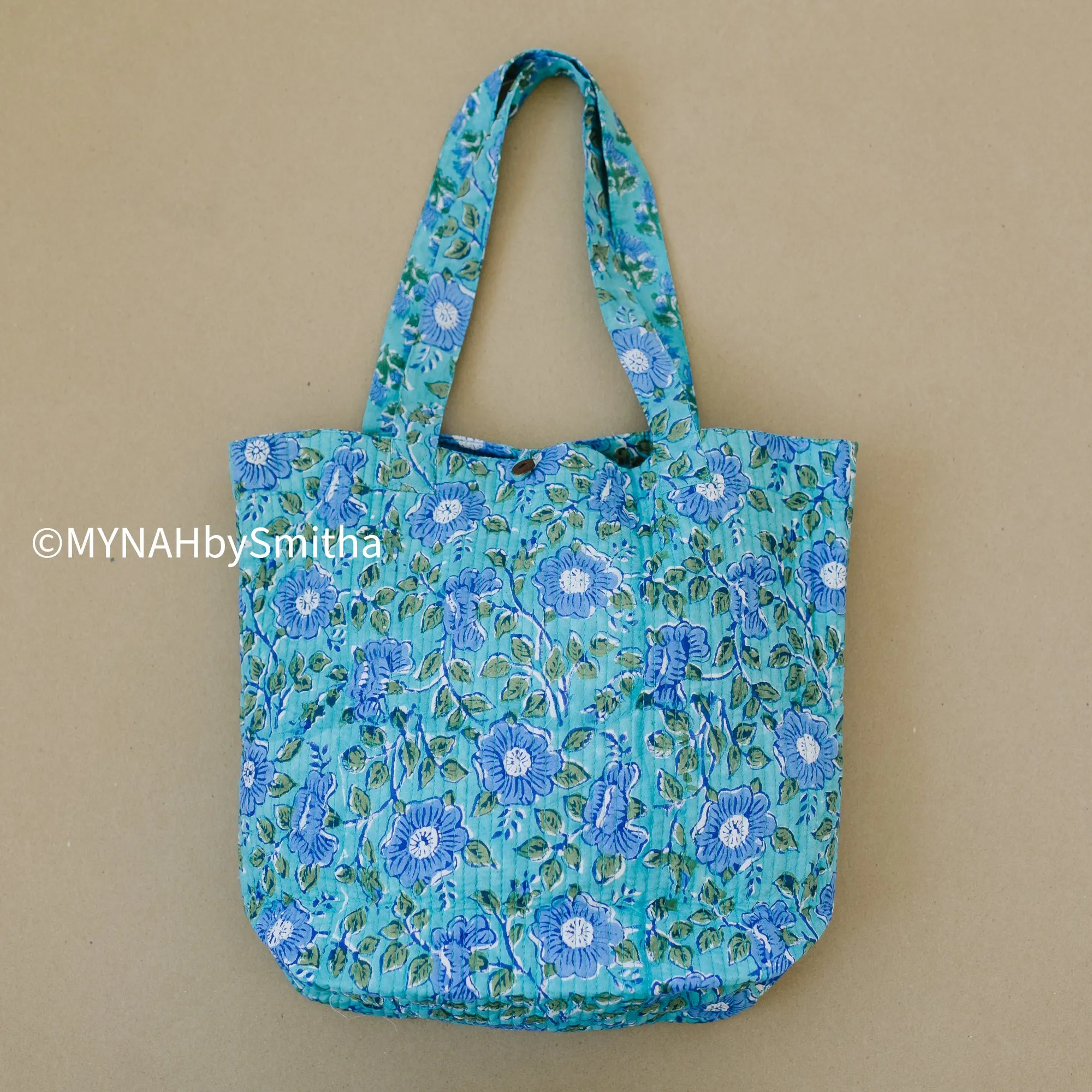 Blue floral print tote bag-Small