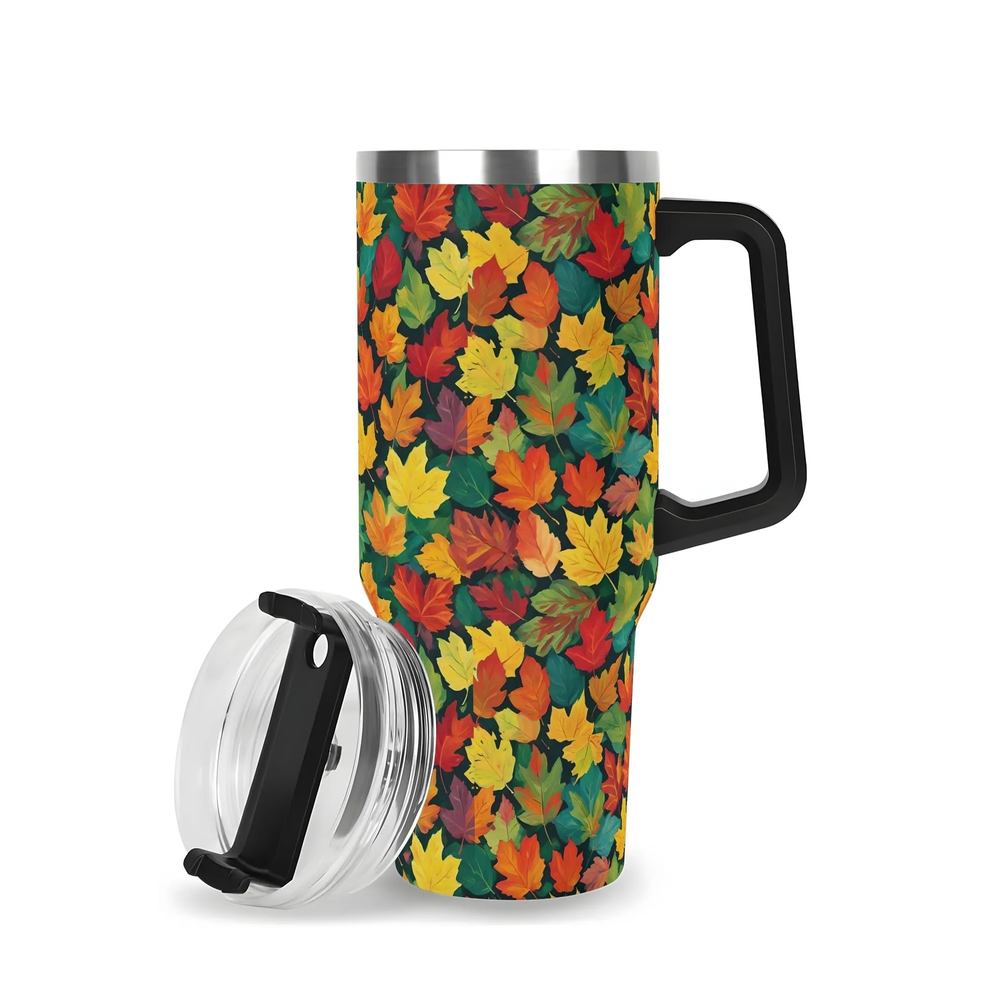 Colorful Leaves 40oz Stainless Steel Tumbler Gift With Black Handle and Straw