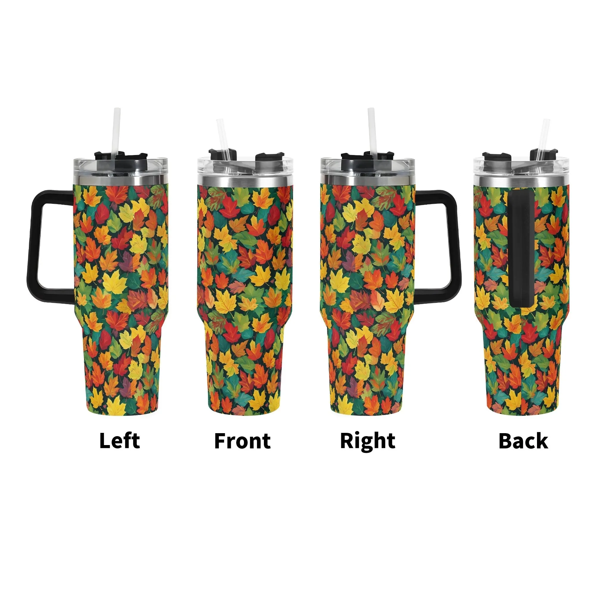 Colorful Leaves 40oz Stainless Steel Tumbler Gift With Black Handle and Straw