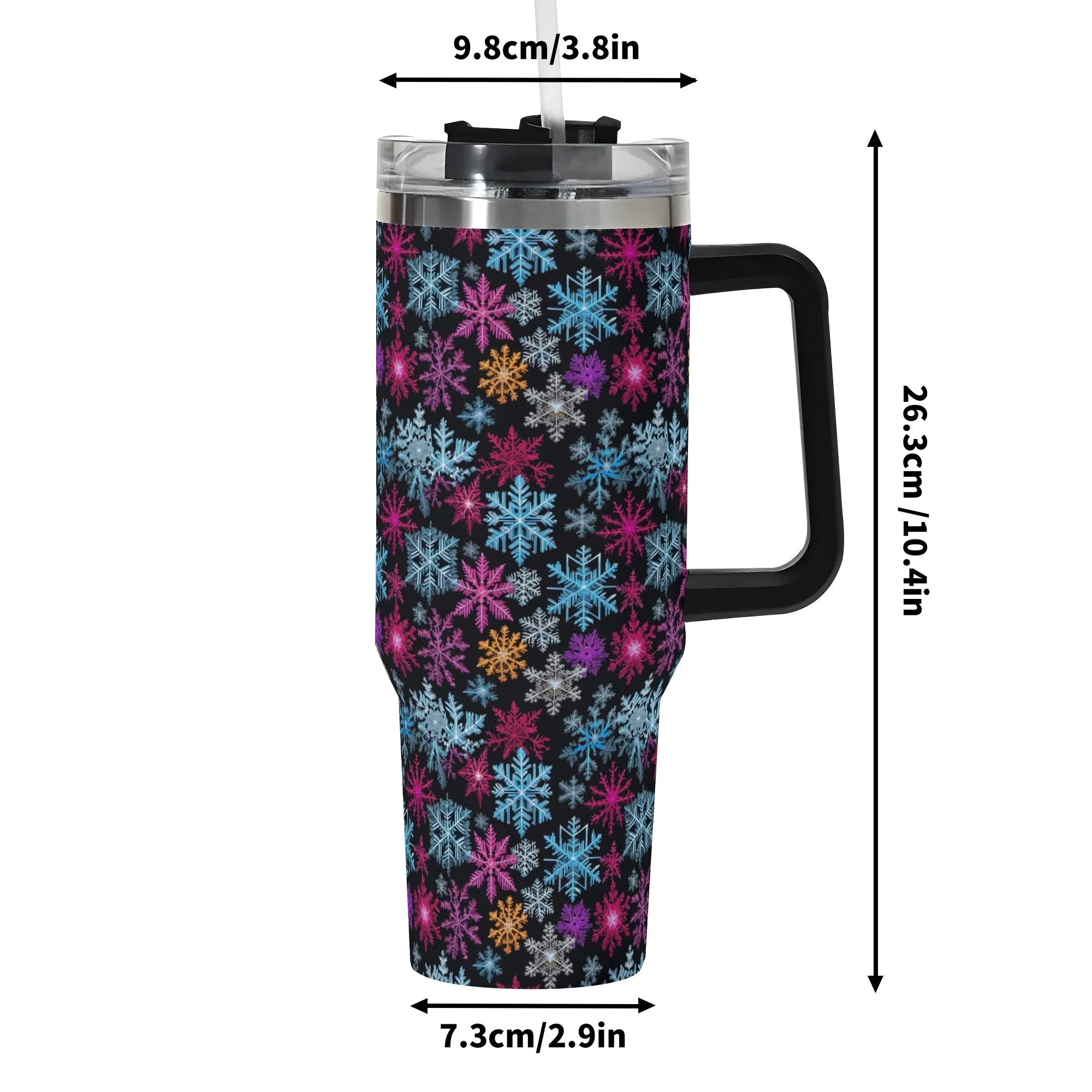 Colorful Party Snowflake 40oz Stainless Steel Tumbler Gift With Black Handle and Straw