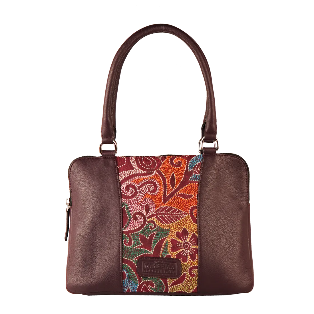 Combo of Leather Embroidery Plum Handbag & Mini Tote