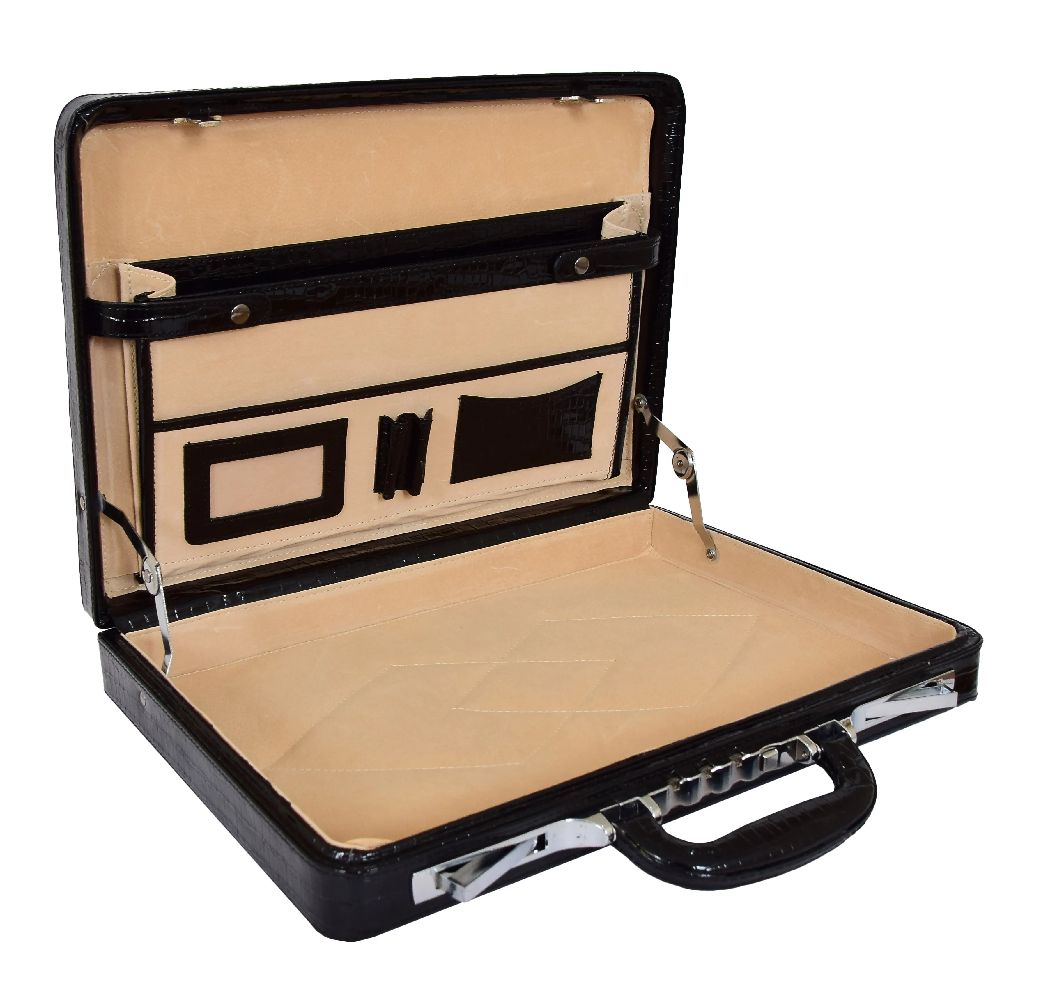 DR469 Traditional Croc Print Attache Case Black