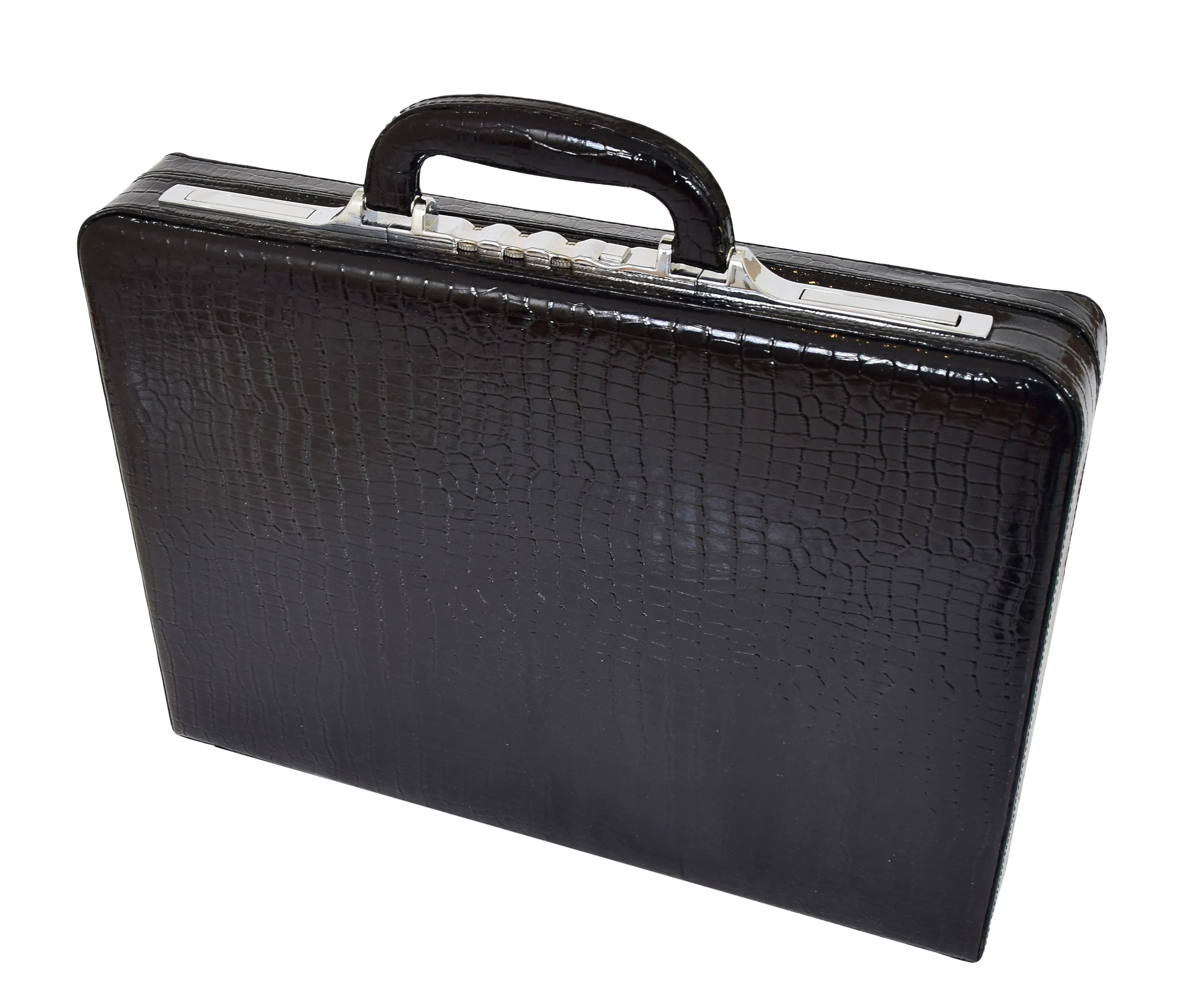 DR469 Traditional Croc Print Attache Case Black