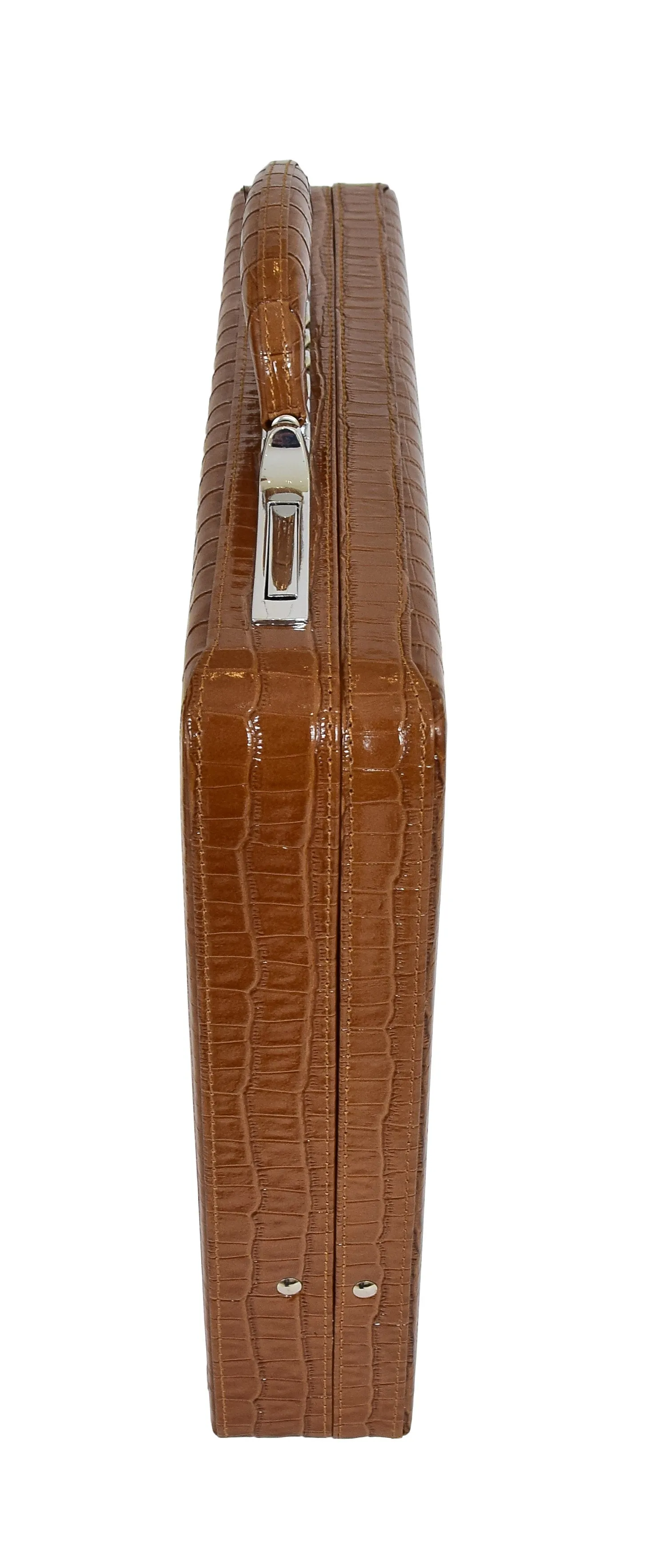 DR469 Traditional Croc Print Attache Case Brown