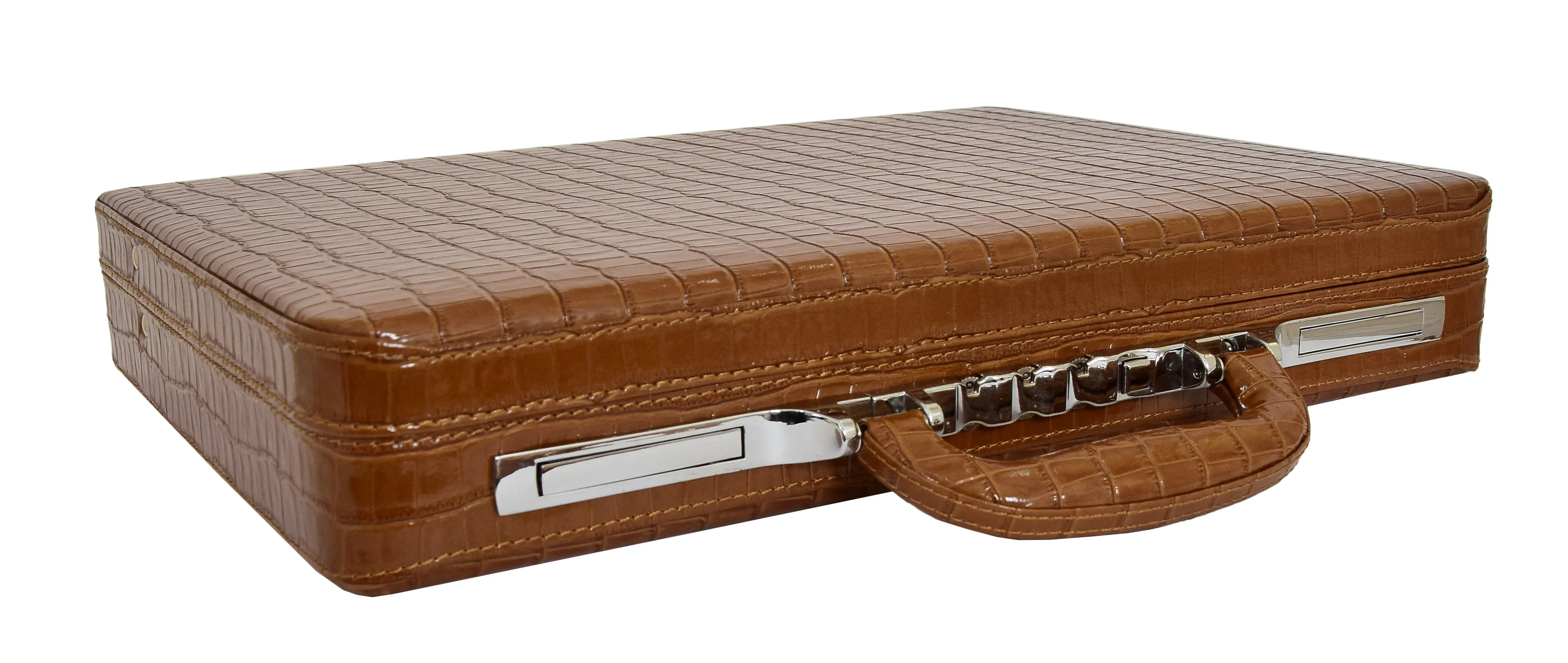 DR469 Traditional Croc Print Attache Case Brown