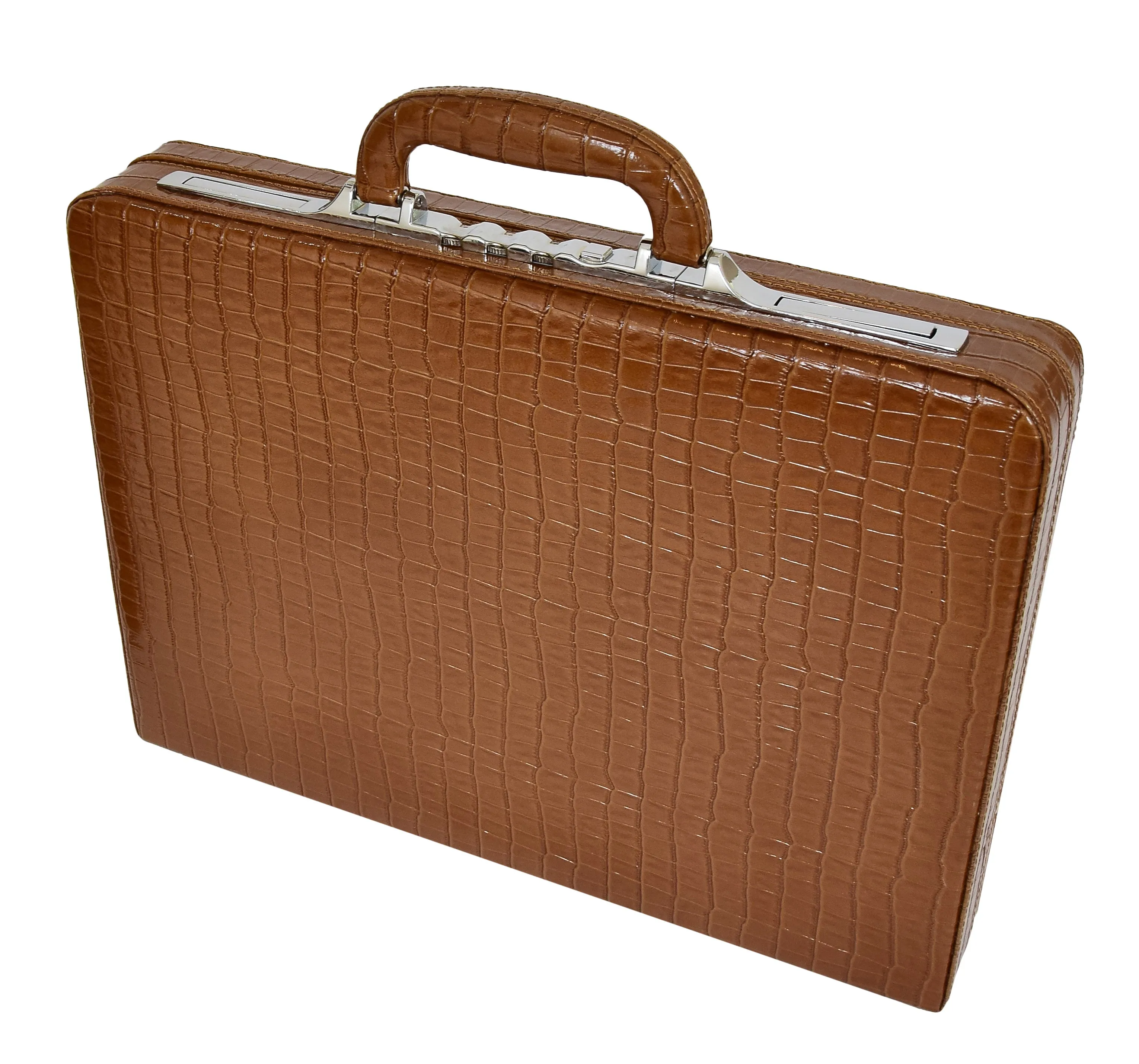 DR469 Traditional Croc Print Attache Case Brown