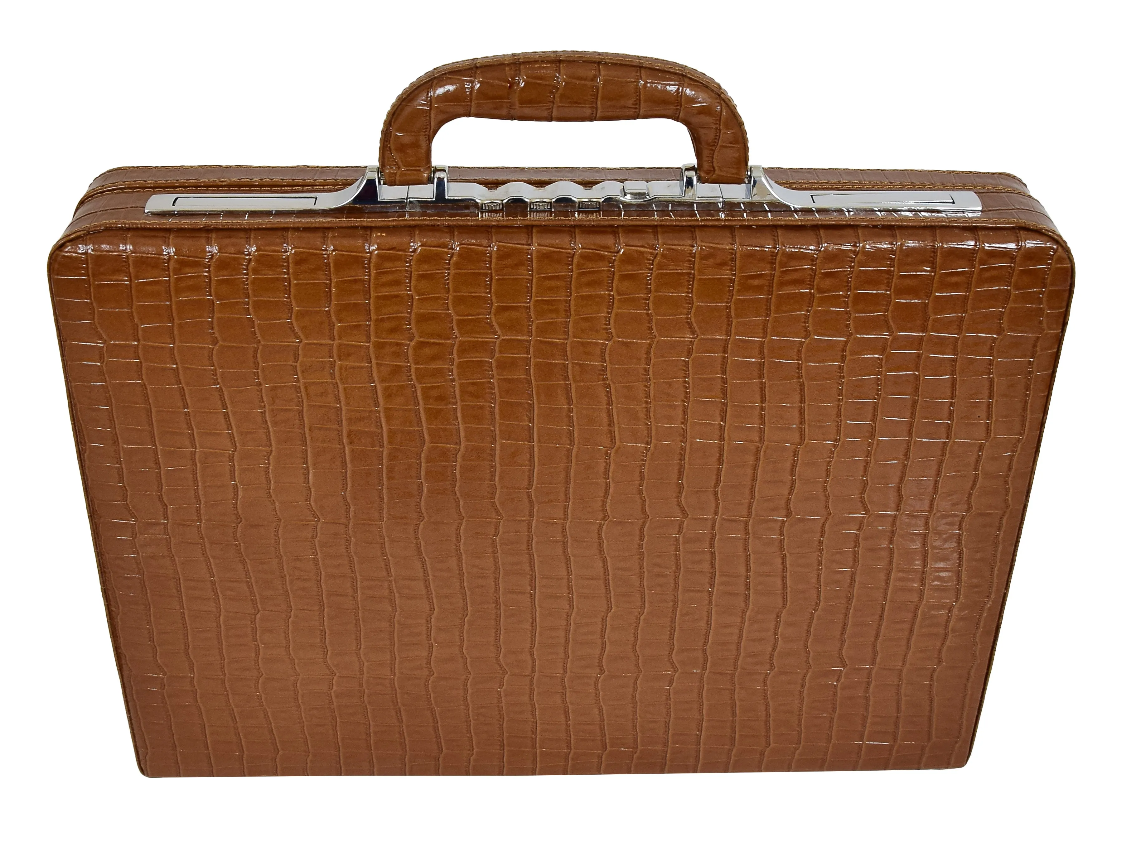 DR469 Traditional Croc Print Attache Case Brown