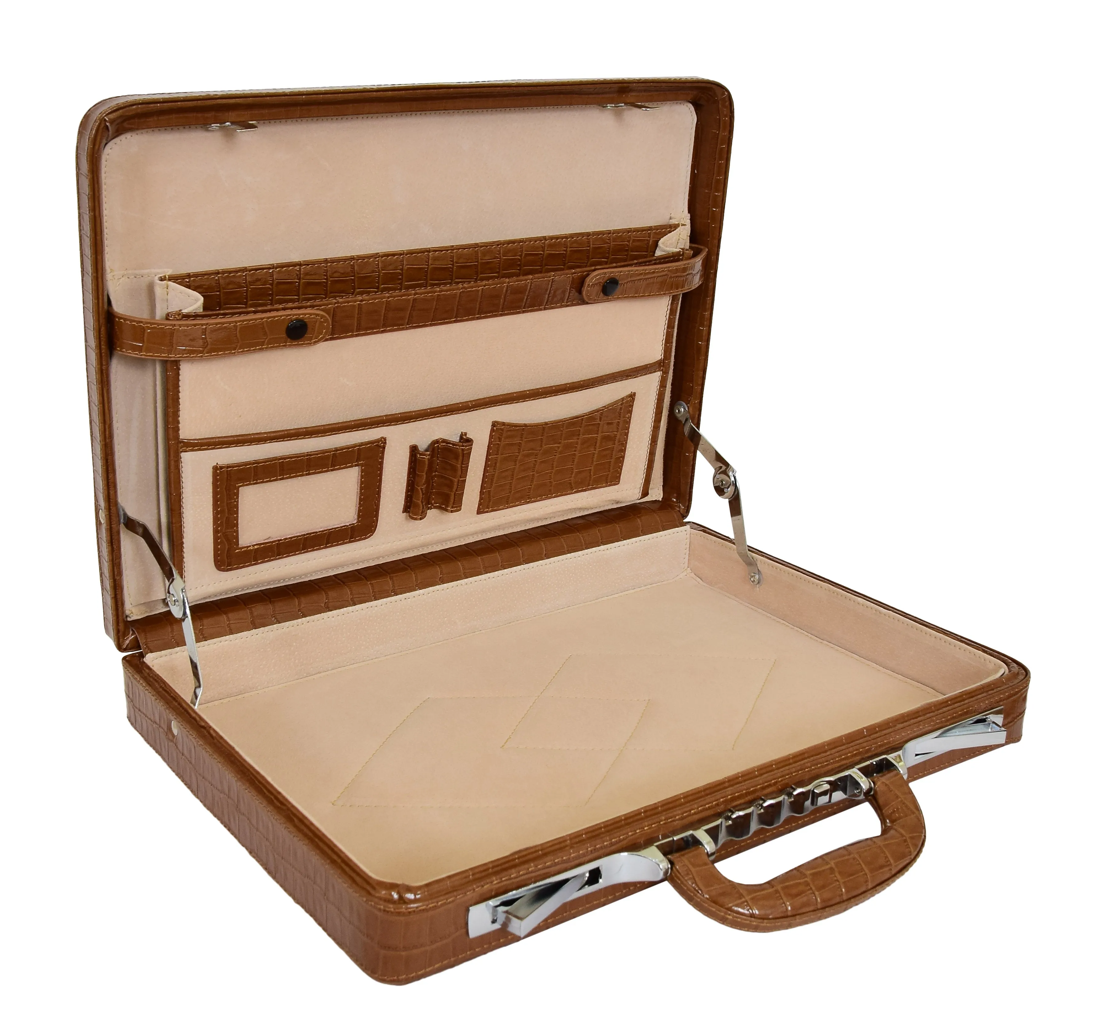 DR469 Traditional Croc Print Attache Case Brown