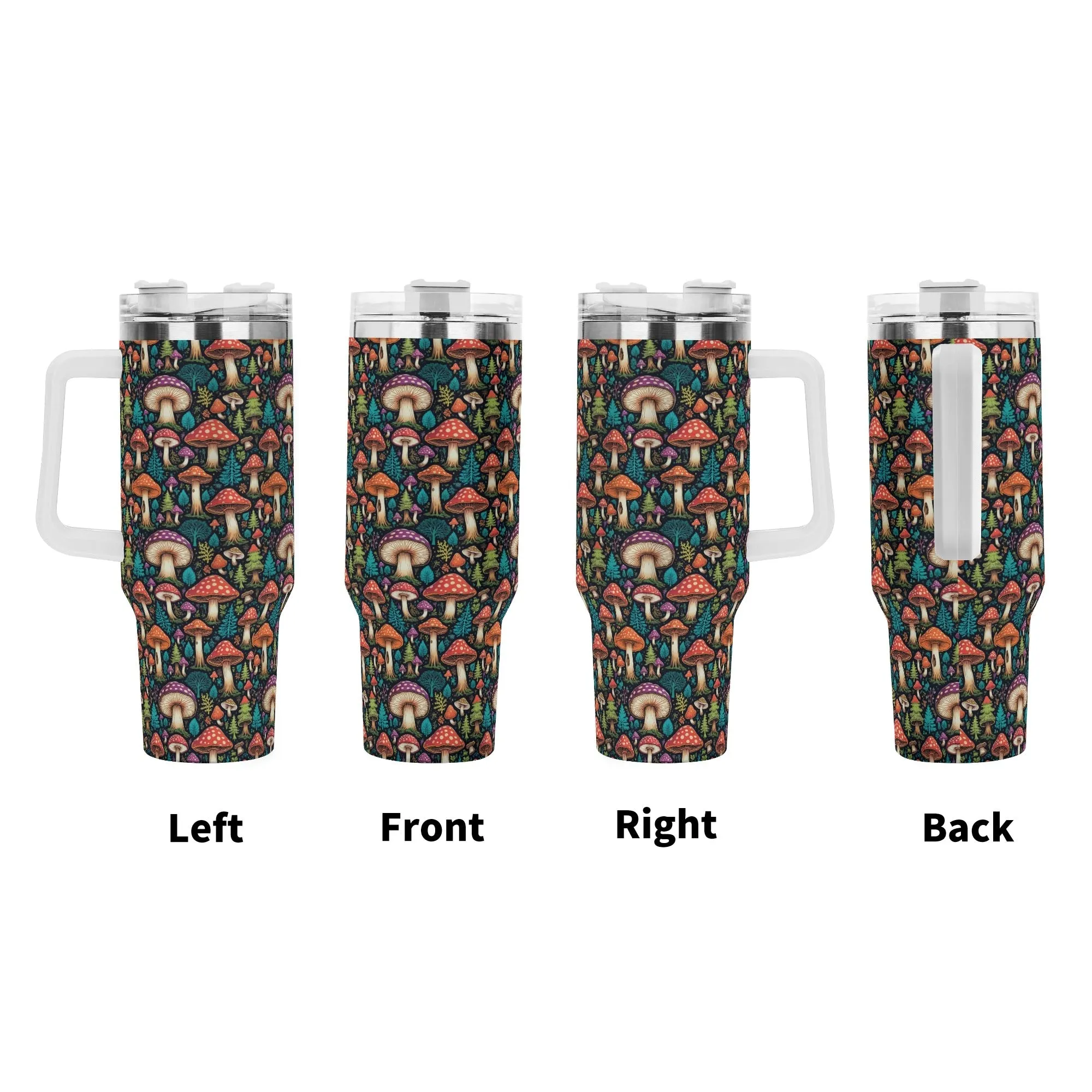 Forest Shrooms 40oz Stainless Steel Tumbler Gift With White Handle and Straw