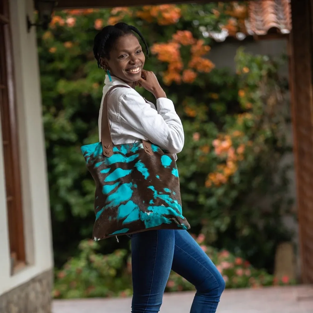 Funky Cowhide Road Trip in Turquoise