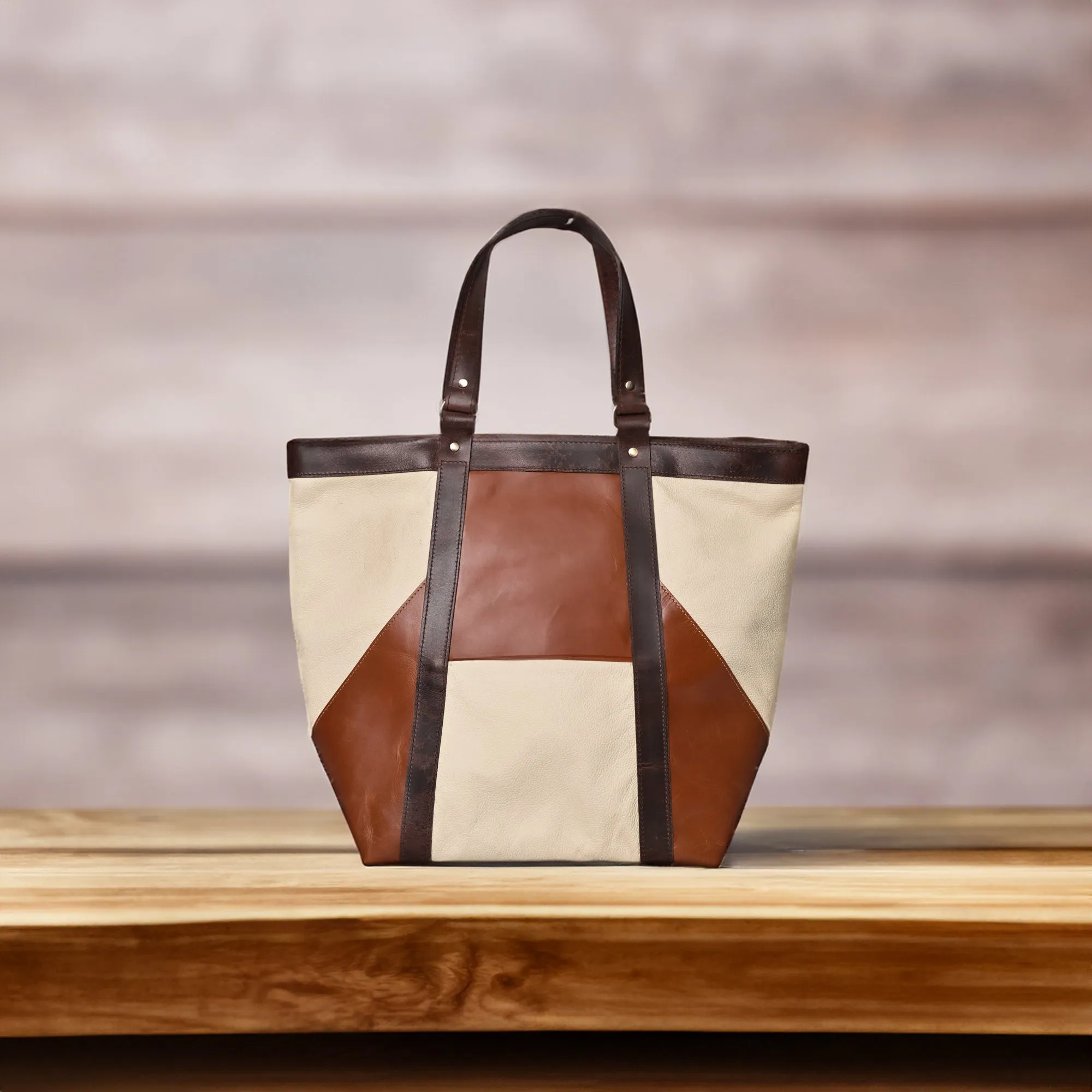 Geometric Design Leather Tote