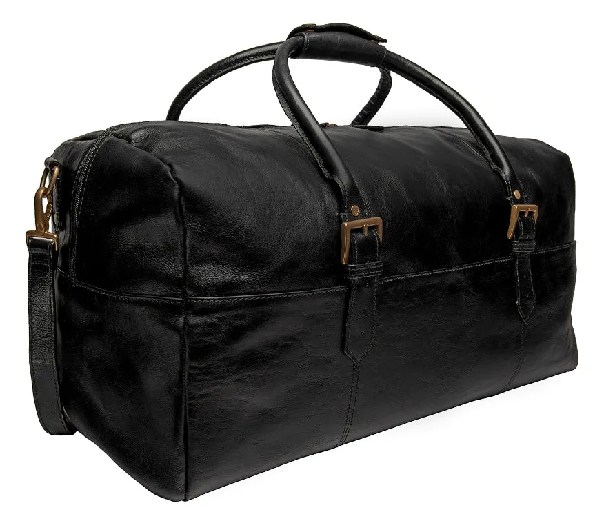 Hidesign Charles Leather Cabin Travel Duffle Weekend Bag Black