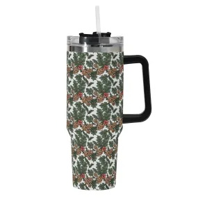 Holly Pine 40oz Stainless Steel Tumbler Gift With Black Handle and Straw