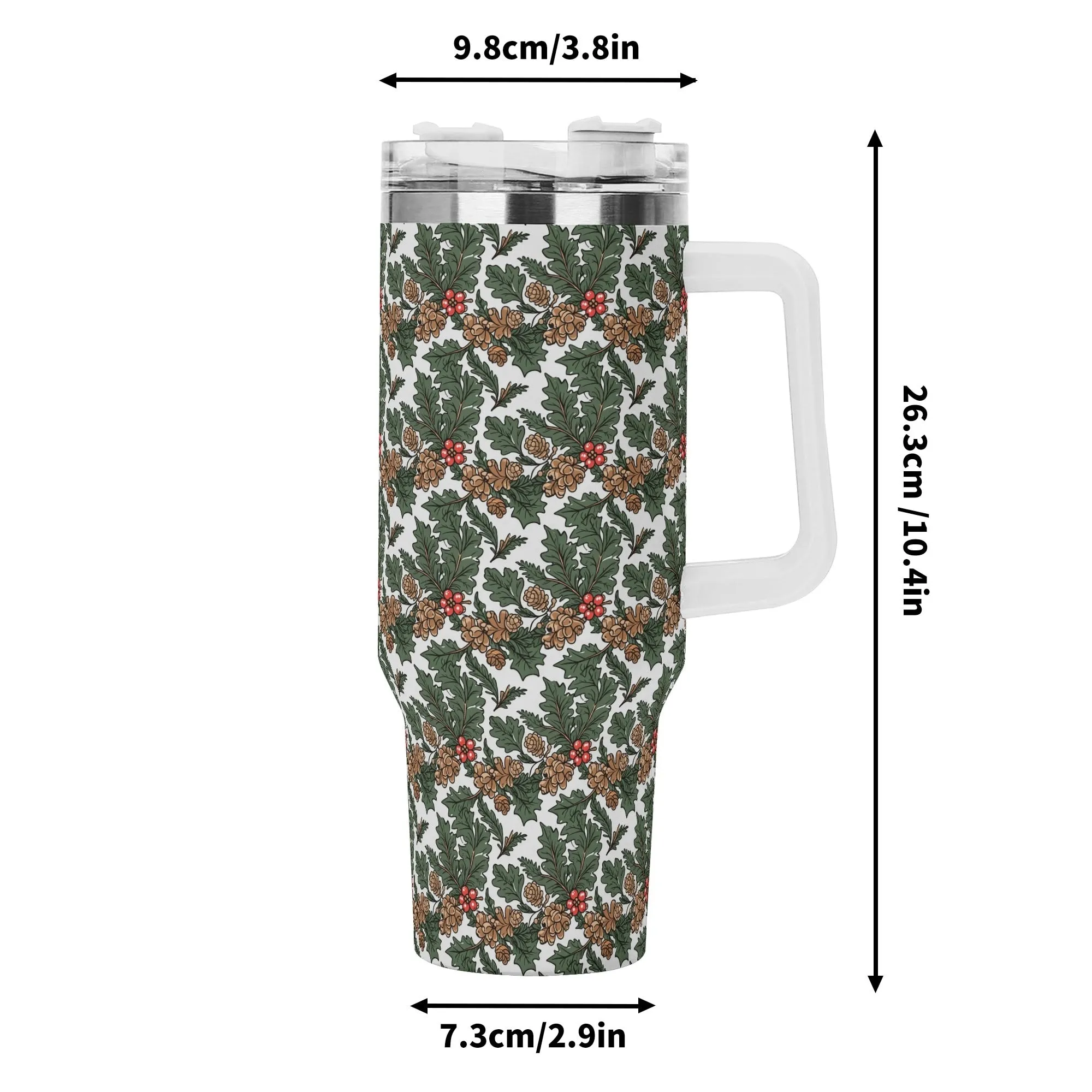 Holly Pine 40oz Stainless Steel Tumbler Gift With White Handle and Straw