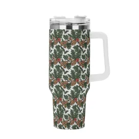 Holly Pine 40oz Stainless Steel Tumbler Gift With White Handle and Straw