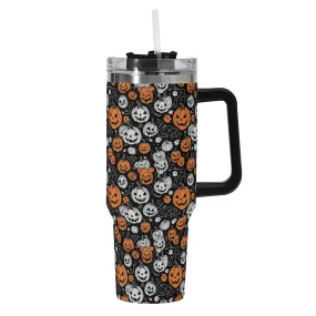 Jack-O-Lanterns 40oz Stainless Steel Tumbler Gift With Black Handle and Straw