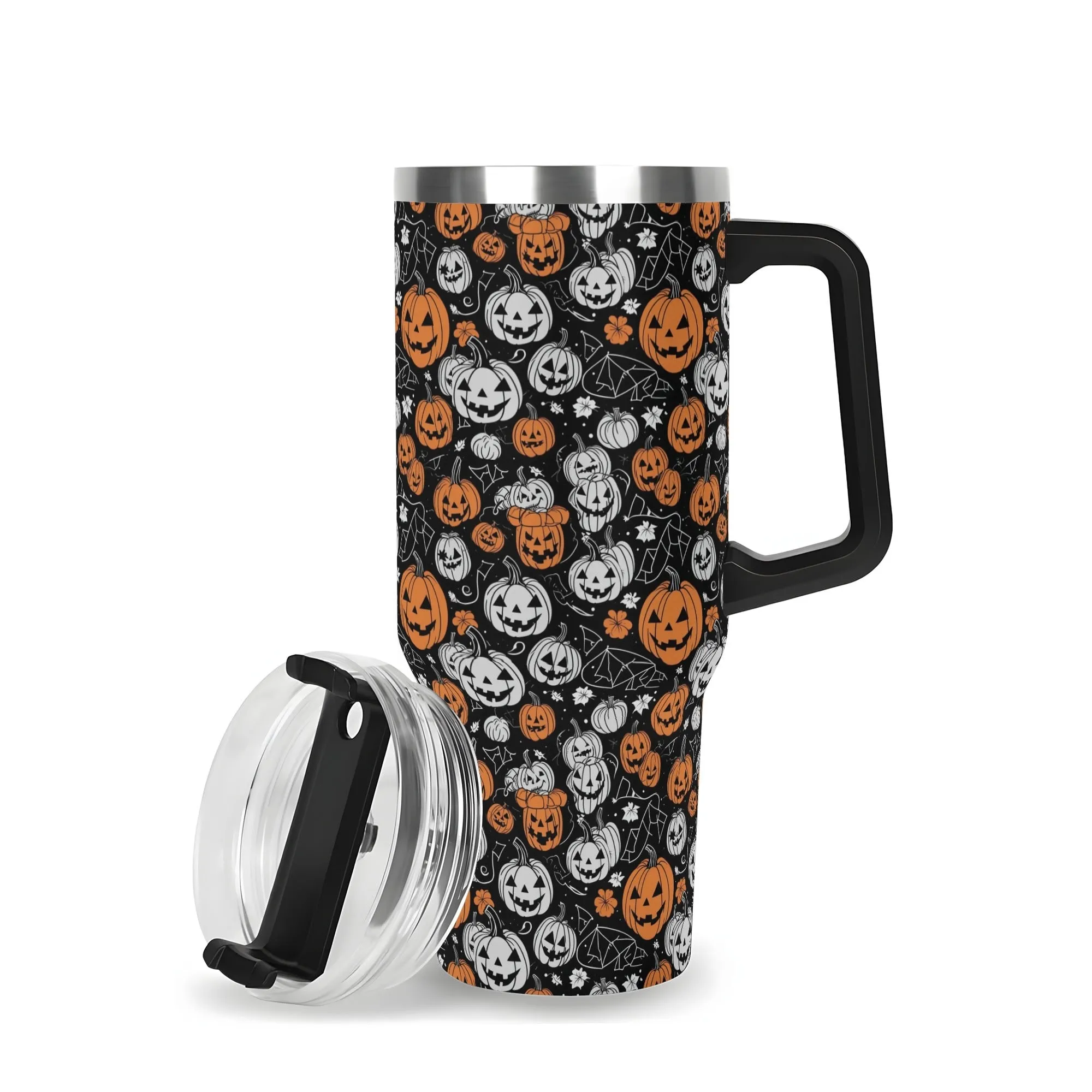 Jack-O-Lanterns 40oz Stainless Steel Tumbler Gift With Black Handle and Straw