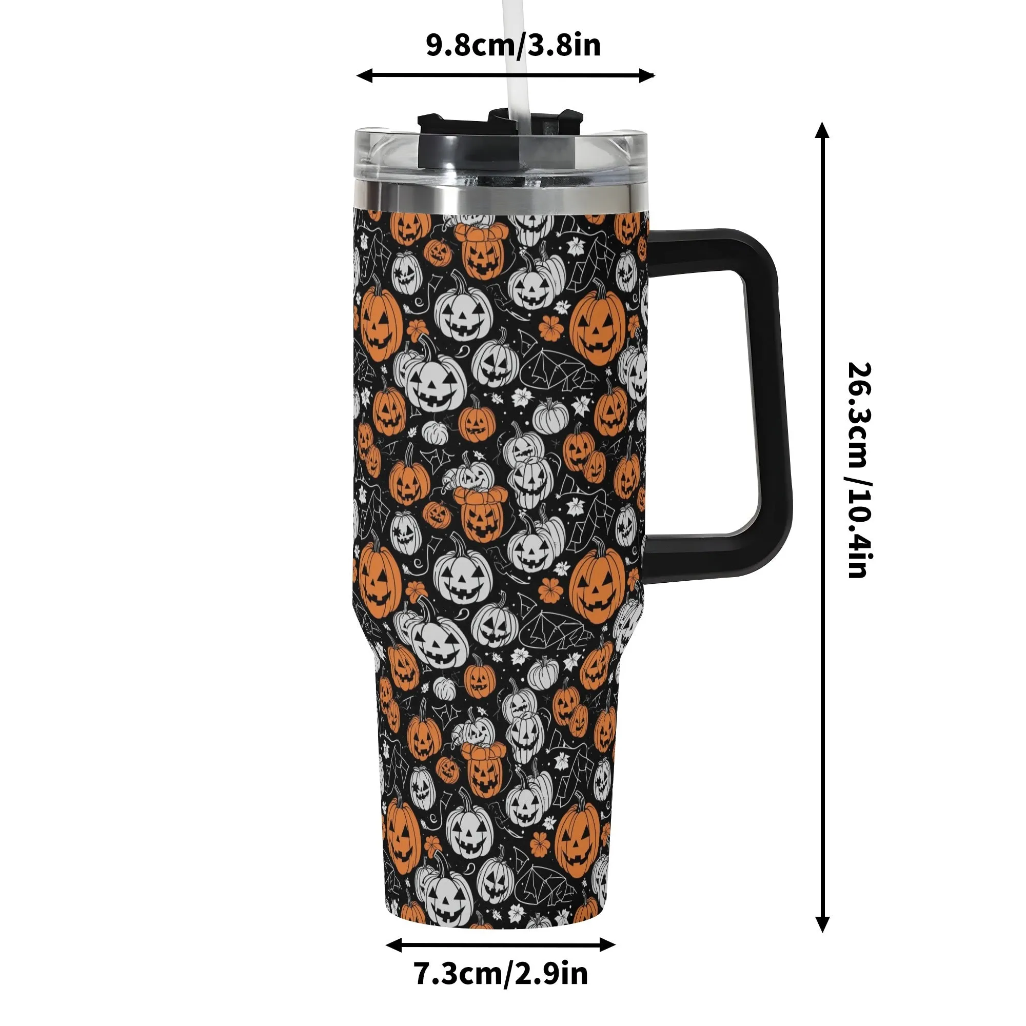 Jack-O-Lanterns 40oz Stainless Steel Tumbler Gift With Black Handle and Straw