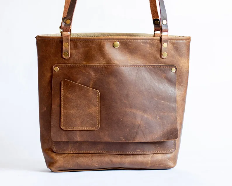 Leather Crossbody Tote Bag