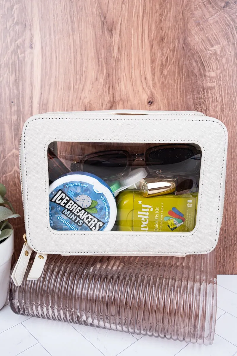 NGIL Clear The Way White Faux Leather Toiletry Case