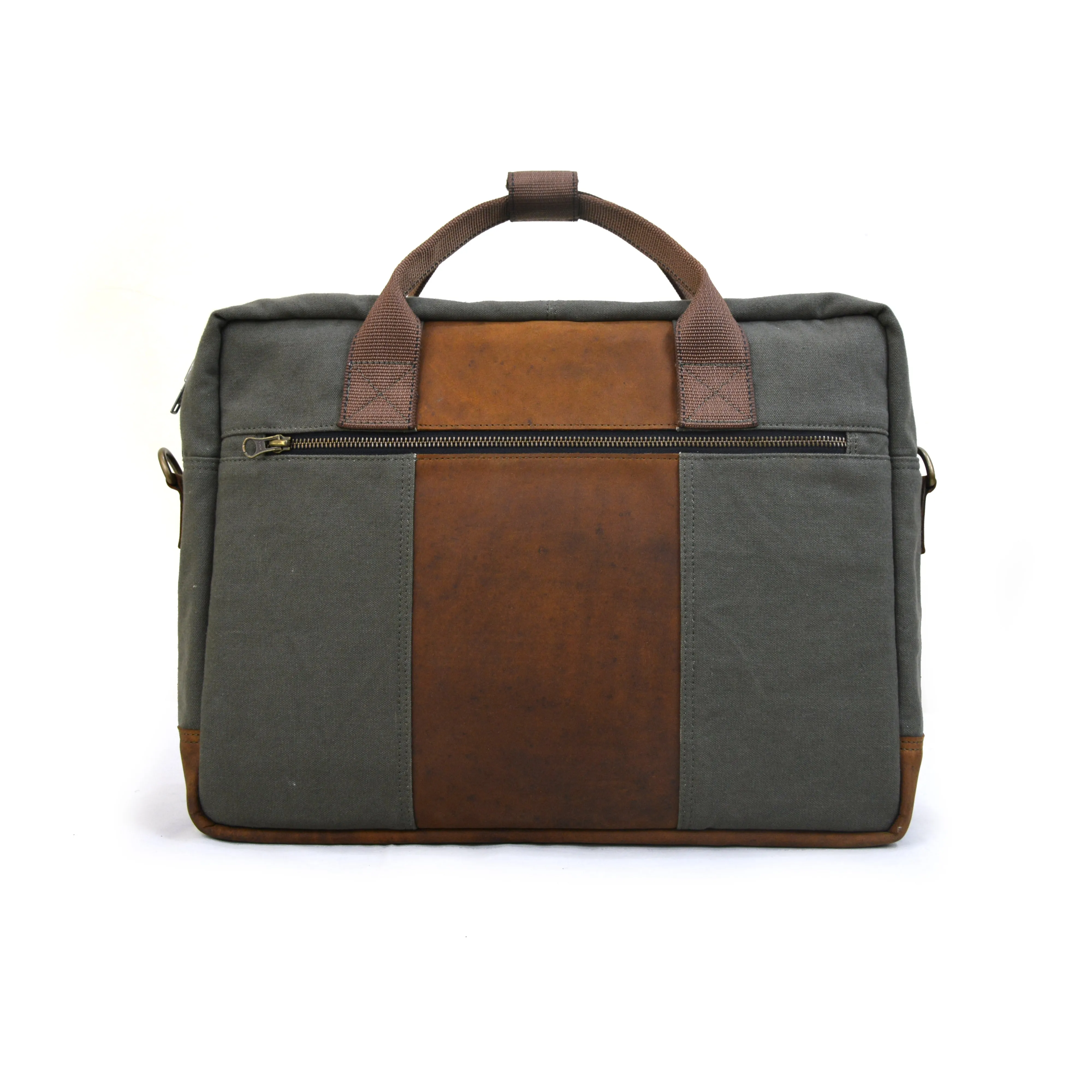 Out Back and Beyond Co-founder's Bag in Rescued Army Olive Green Canvas & Salvaged Nubuck [15" Laptop Bag]