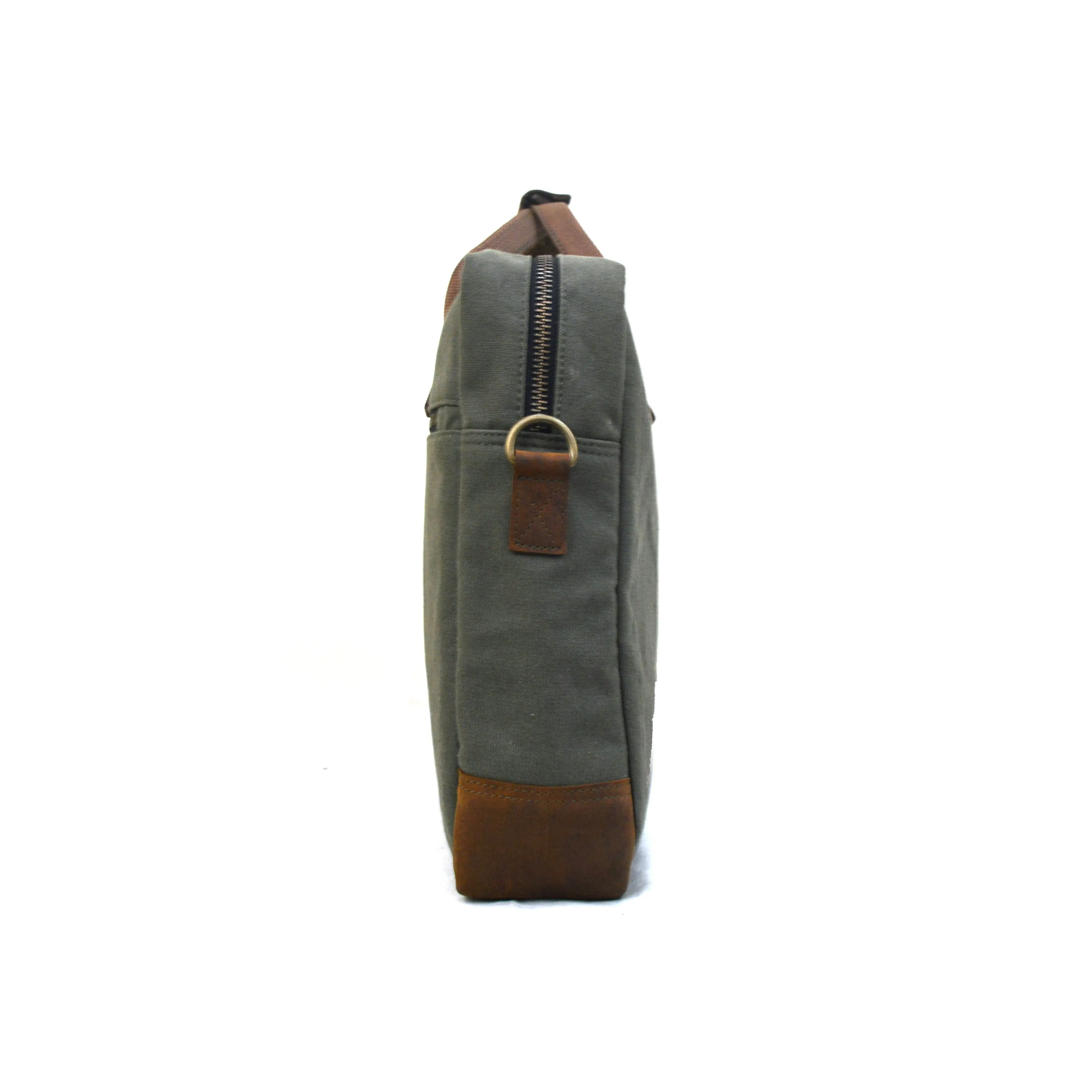 Out Back and Beyond Co-founder's Bag in Rescued Army Olive Green Canvas & Salvaged Nubuck [15" Laptop Bag]