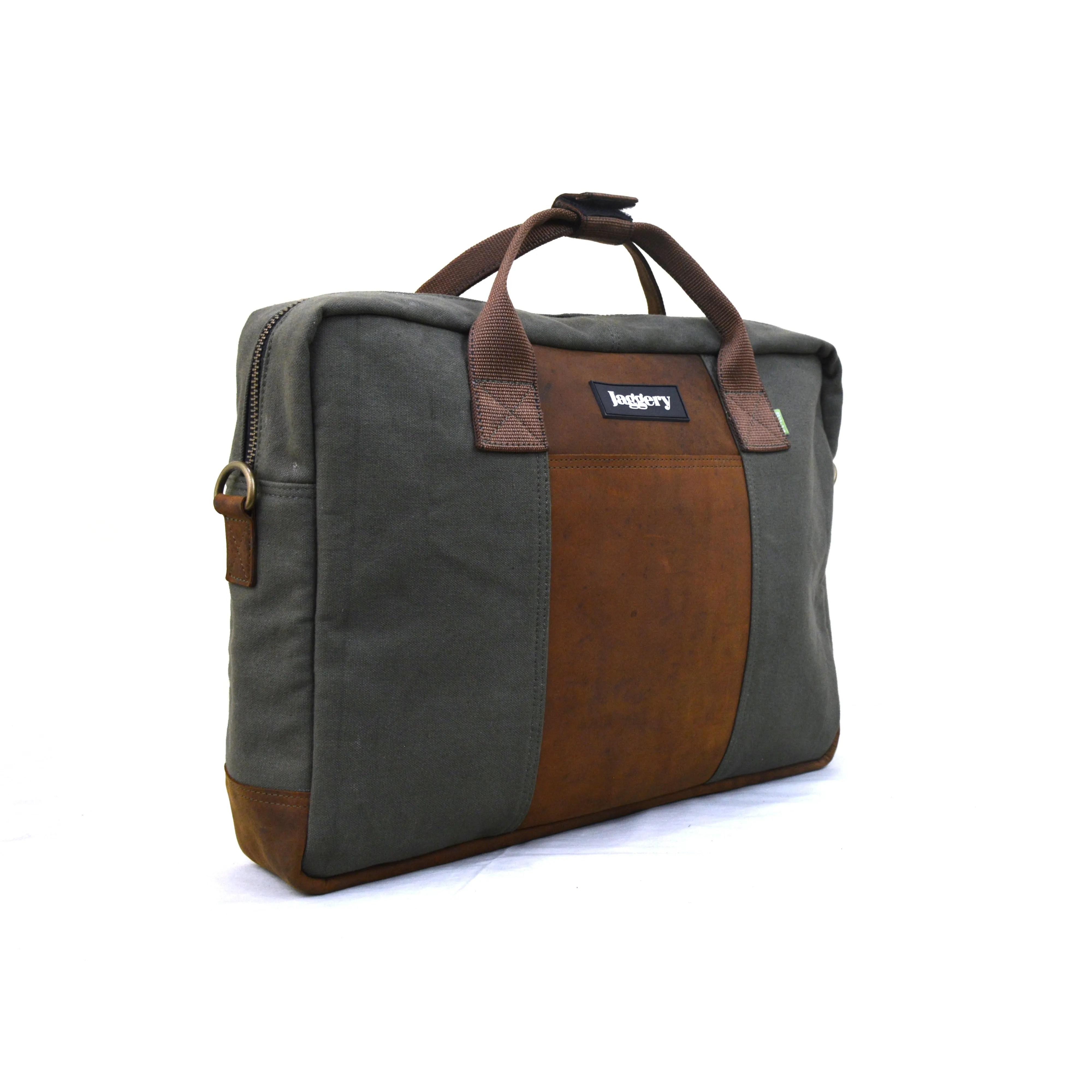 Out Back and Beyond Co-founder's Bag in Rescued Army Olive Green Canvas & Salvaged Nubuck [15" Laptop Bag]