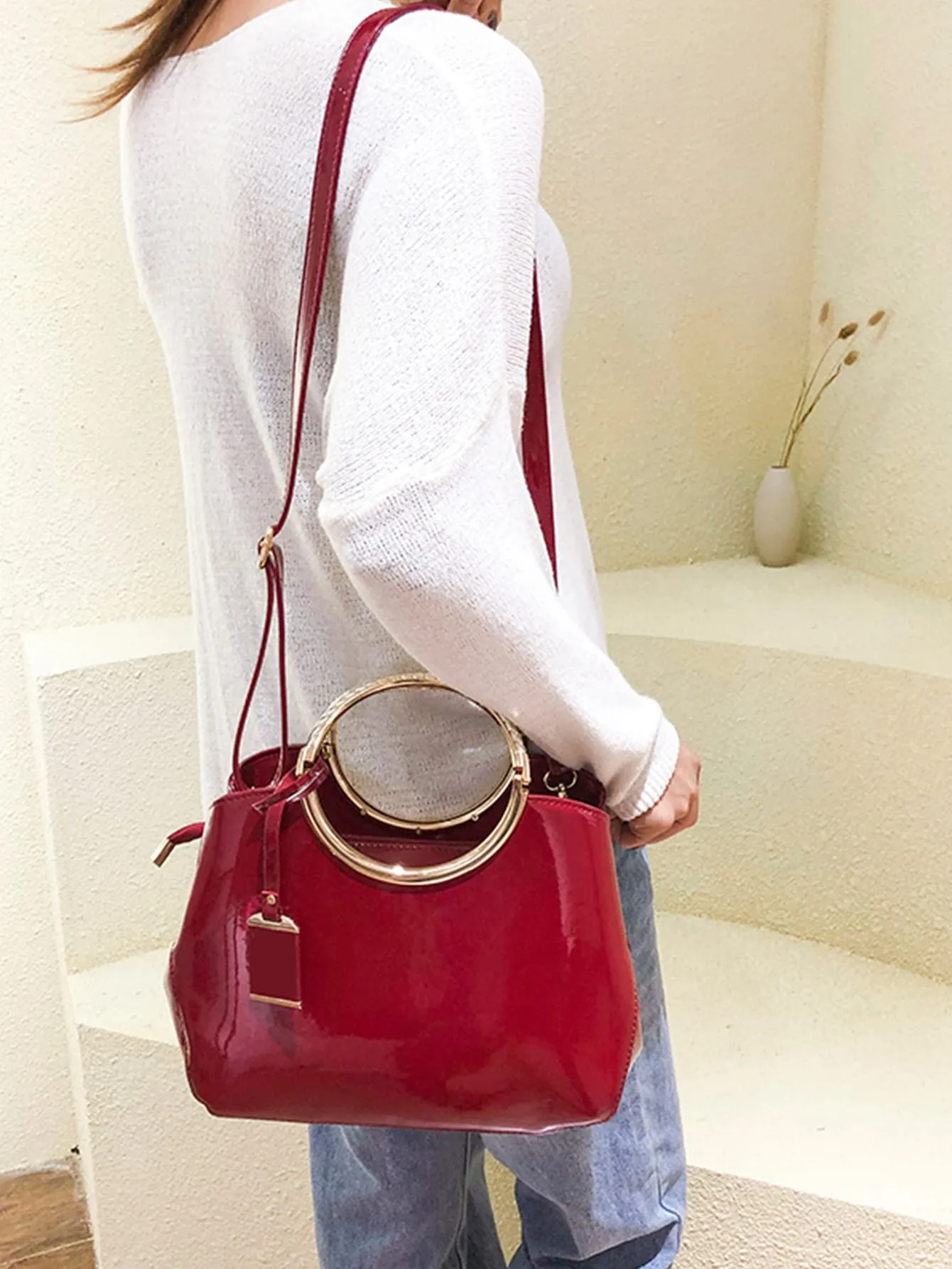 Patent Ring Handle Tote Bag