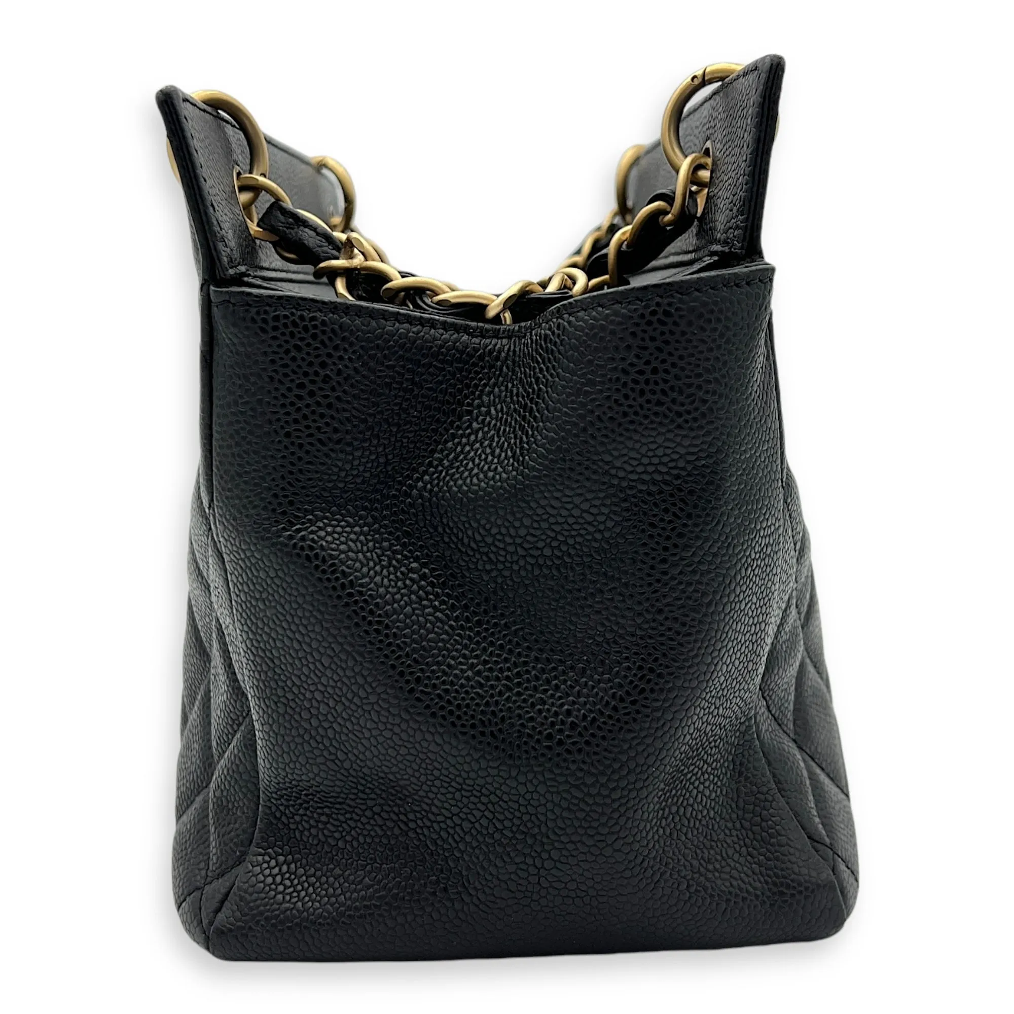 Petite Timeless Tote Top Handle Bag Black in Caviar Leather, Gold hardware