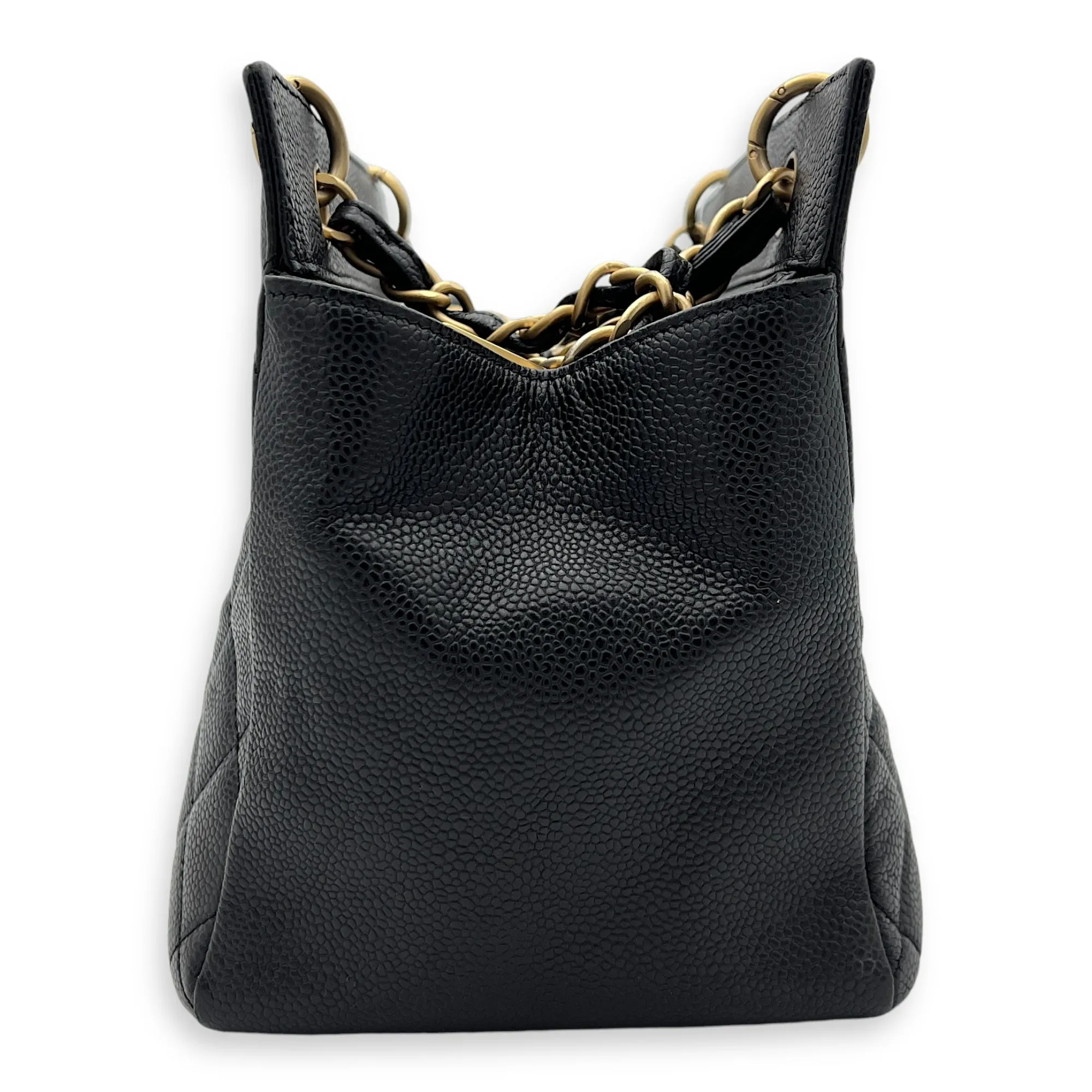 Petite Timeless Tote Top Handle Bag Black in Caviar Leather, Gold hardware