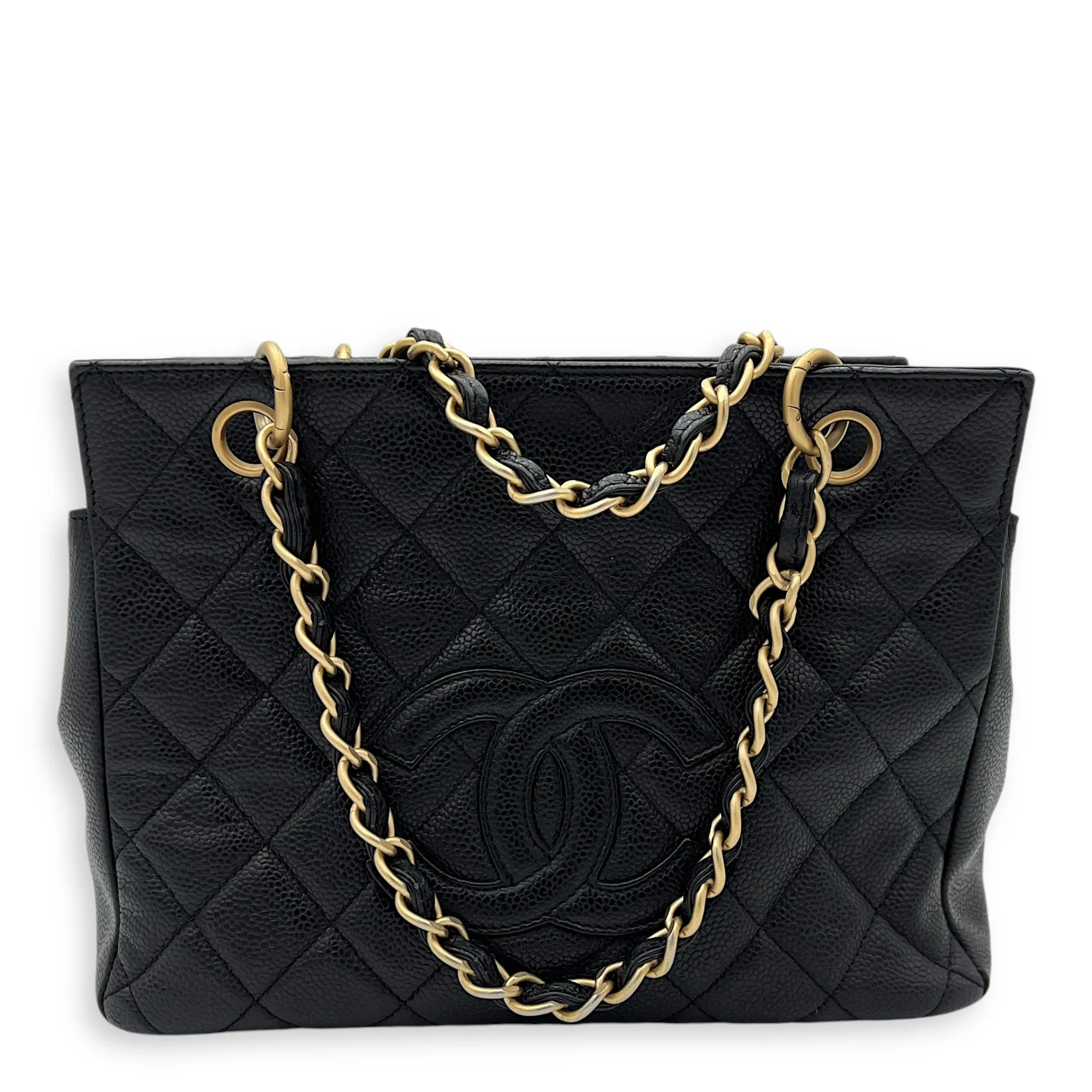 Petite Timeless Tote Top Handle Bag Black in Caviar Leather, Gold hardware