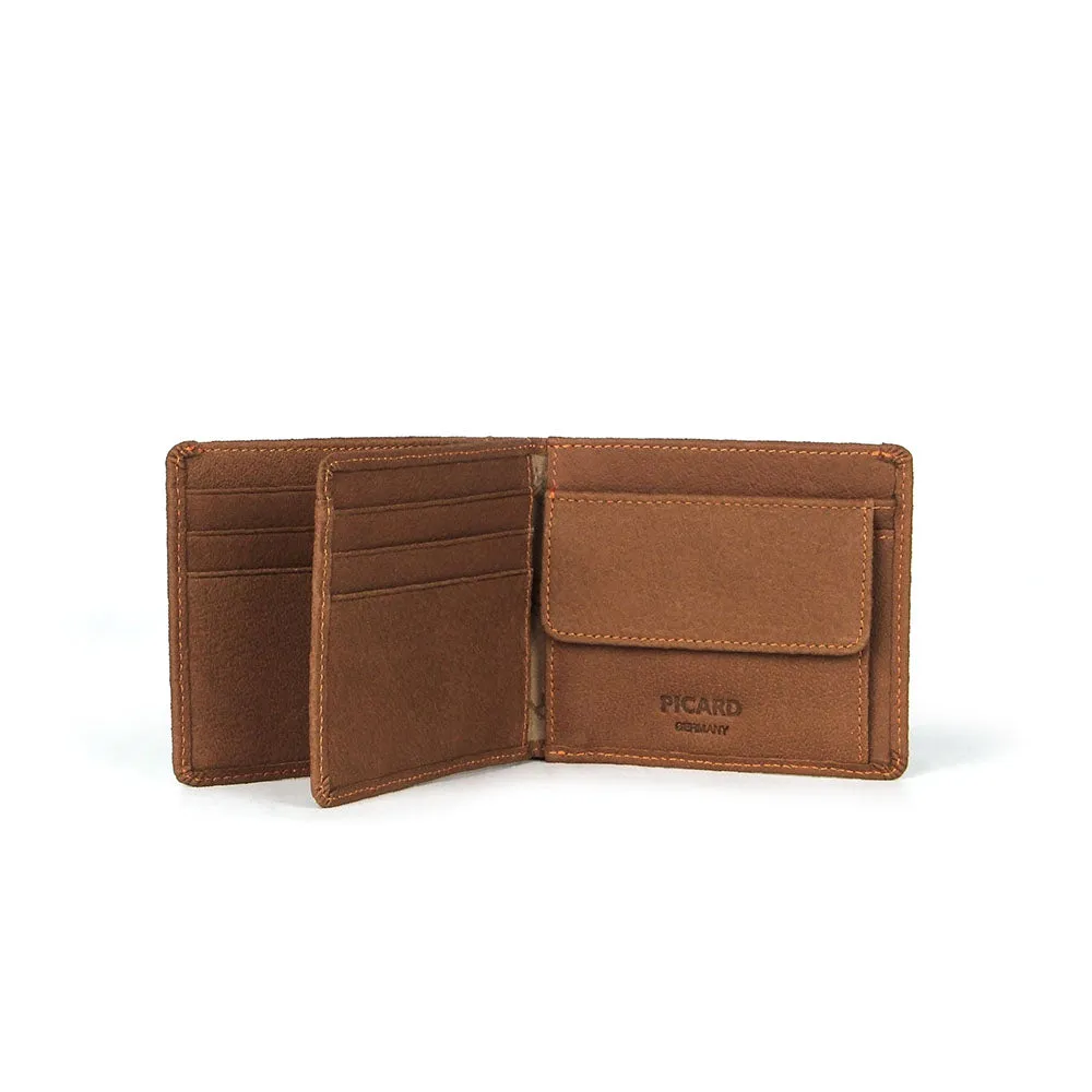 Picard Buffalo Ladies Bifold Leather Wallet (Tan with orange stitching)