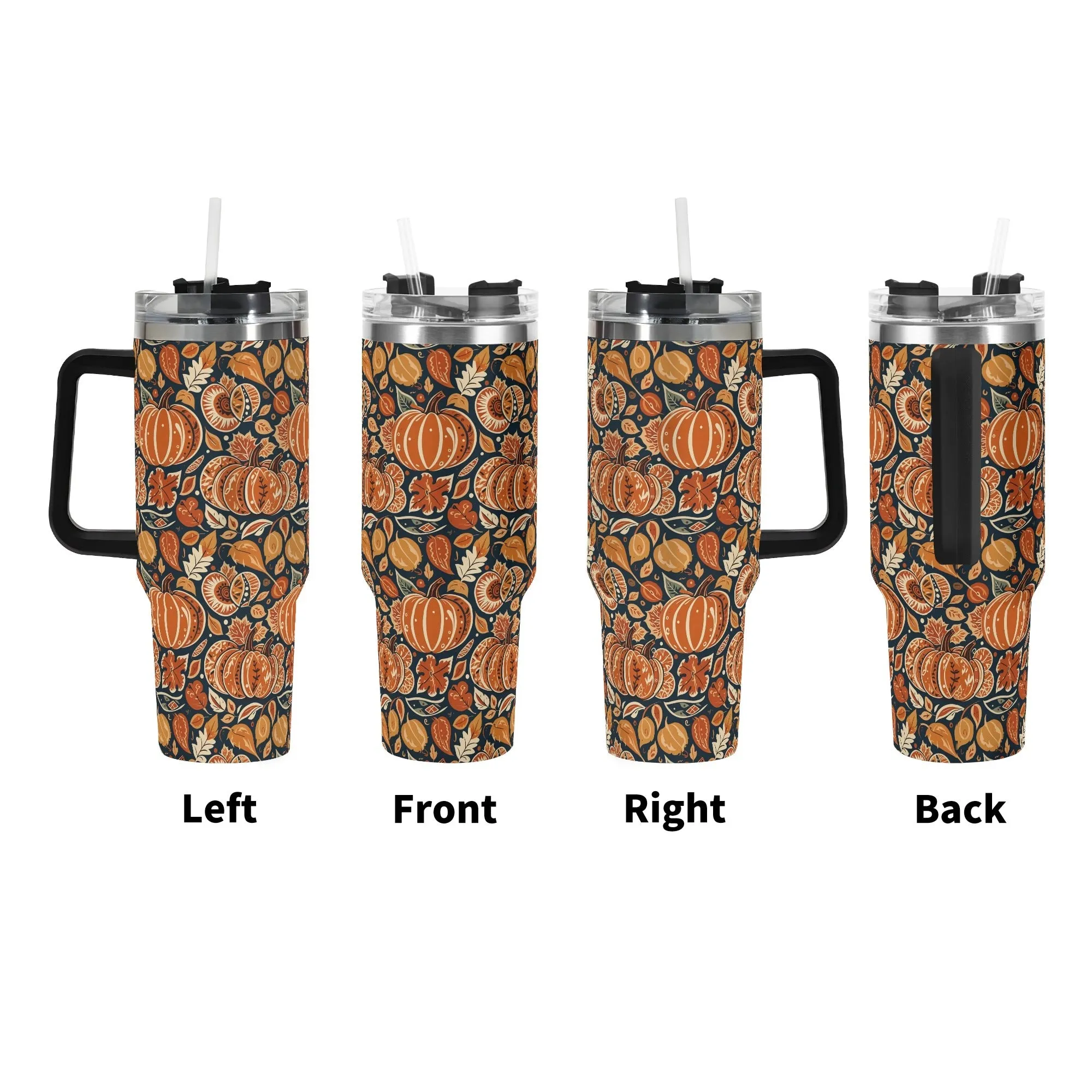 Pumpkin Leaves 40oz Stainless Steel Tumbler Gift With Black Handle and Straw