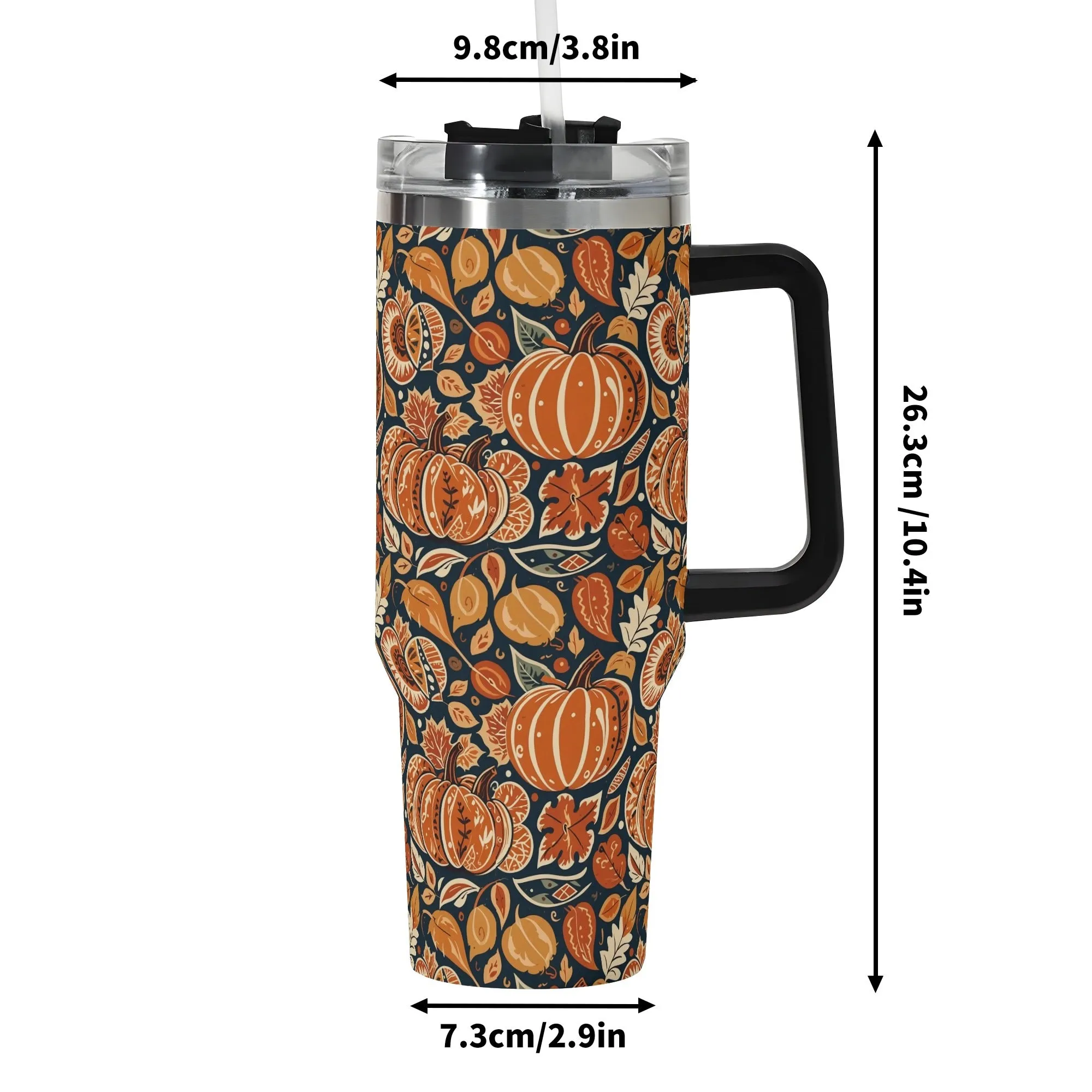 Pumpkin Leaves 40oz Stainless Steel Tumbler Gift With Black Handle and Straw