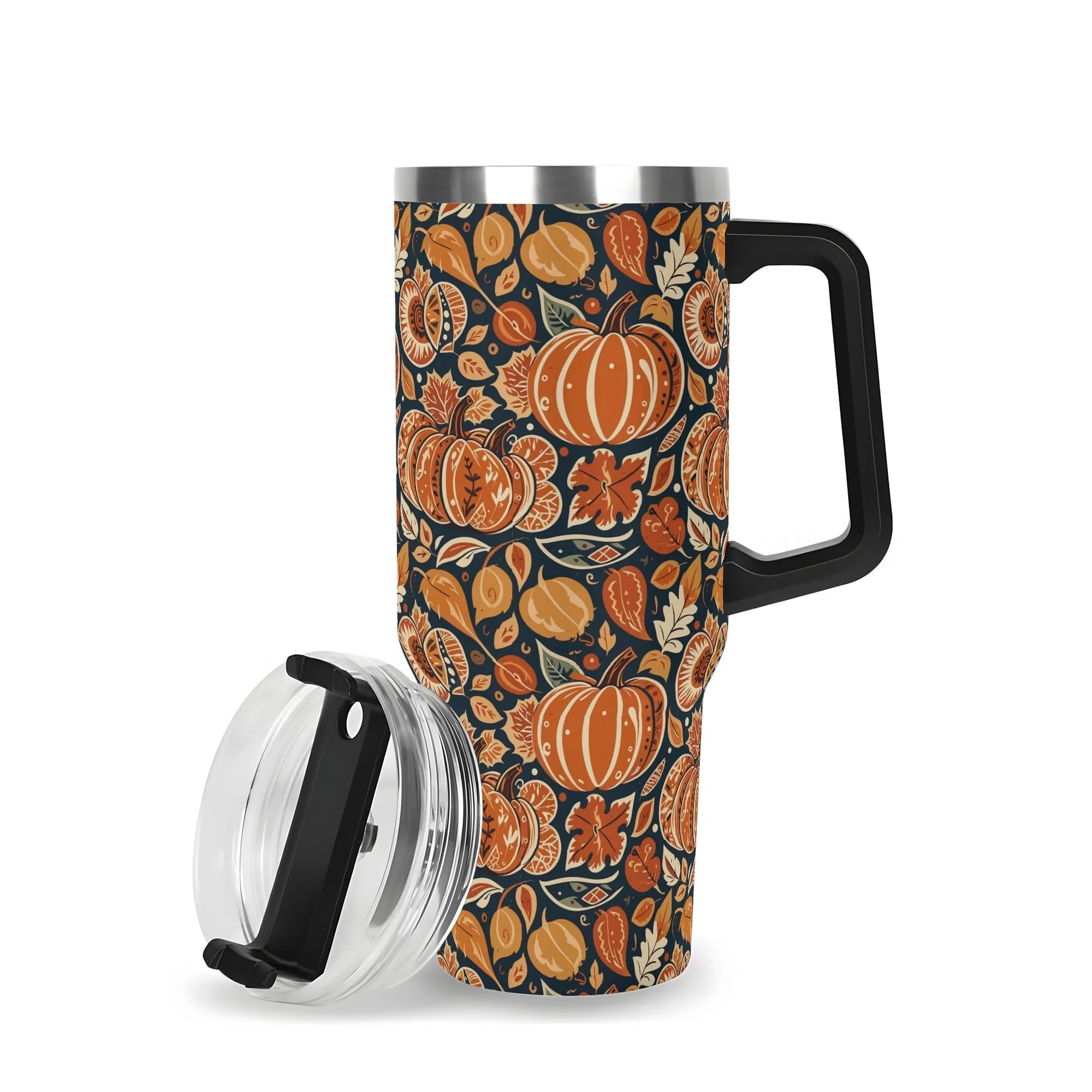 Pumpkin Leaves 40oz Stainless Steel Tumbler Gift With Black Handle and Straw