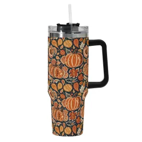 Pumpkin Leaves 40oz Stainless Steel Tumbler Gift With Black Handle and Straw