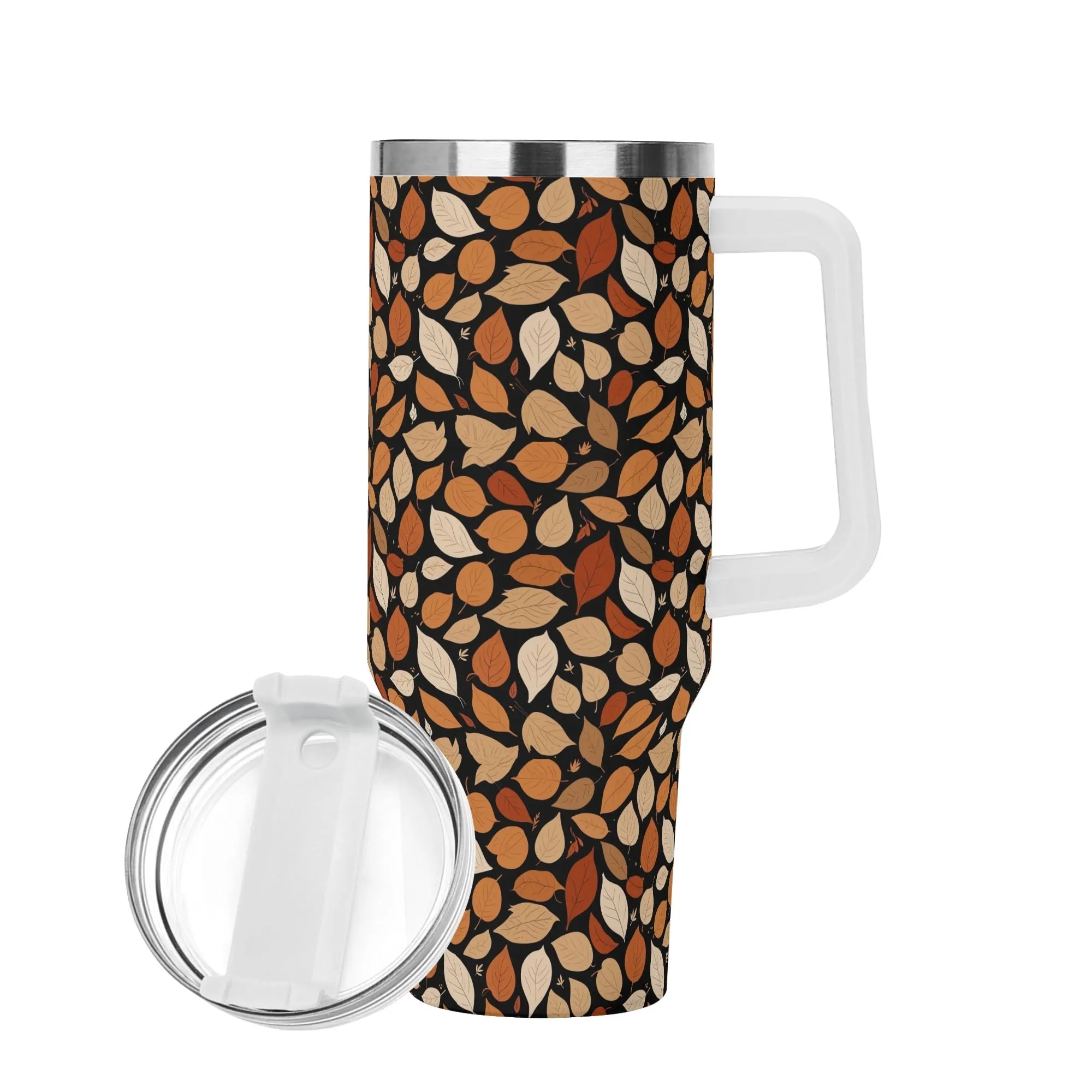 Red Leaves 40oz Stainless Steel Tumbler Gift With White Handle and Straw