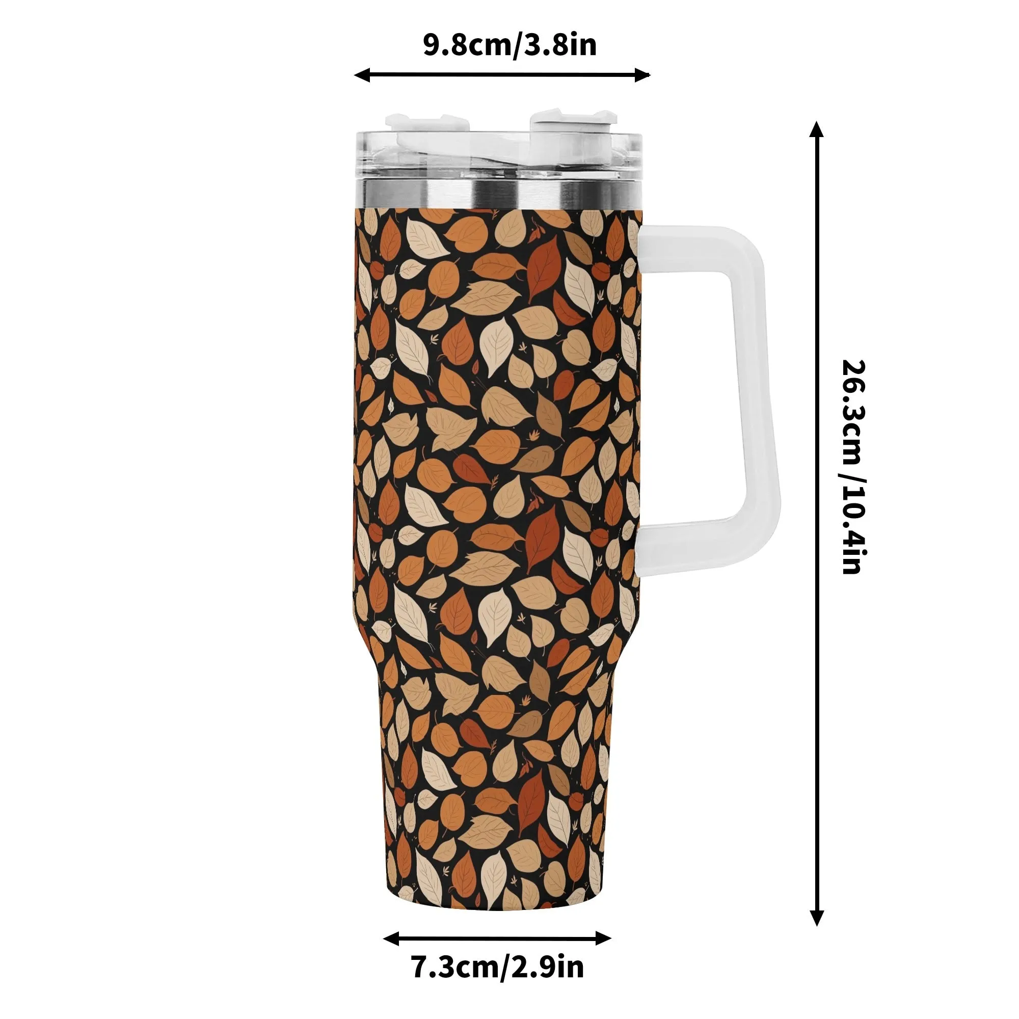 Red Leaves 40oz Stainless Steel Tumbler Gift With White Handle and Straw