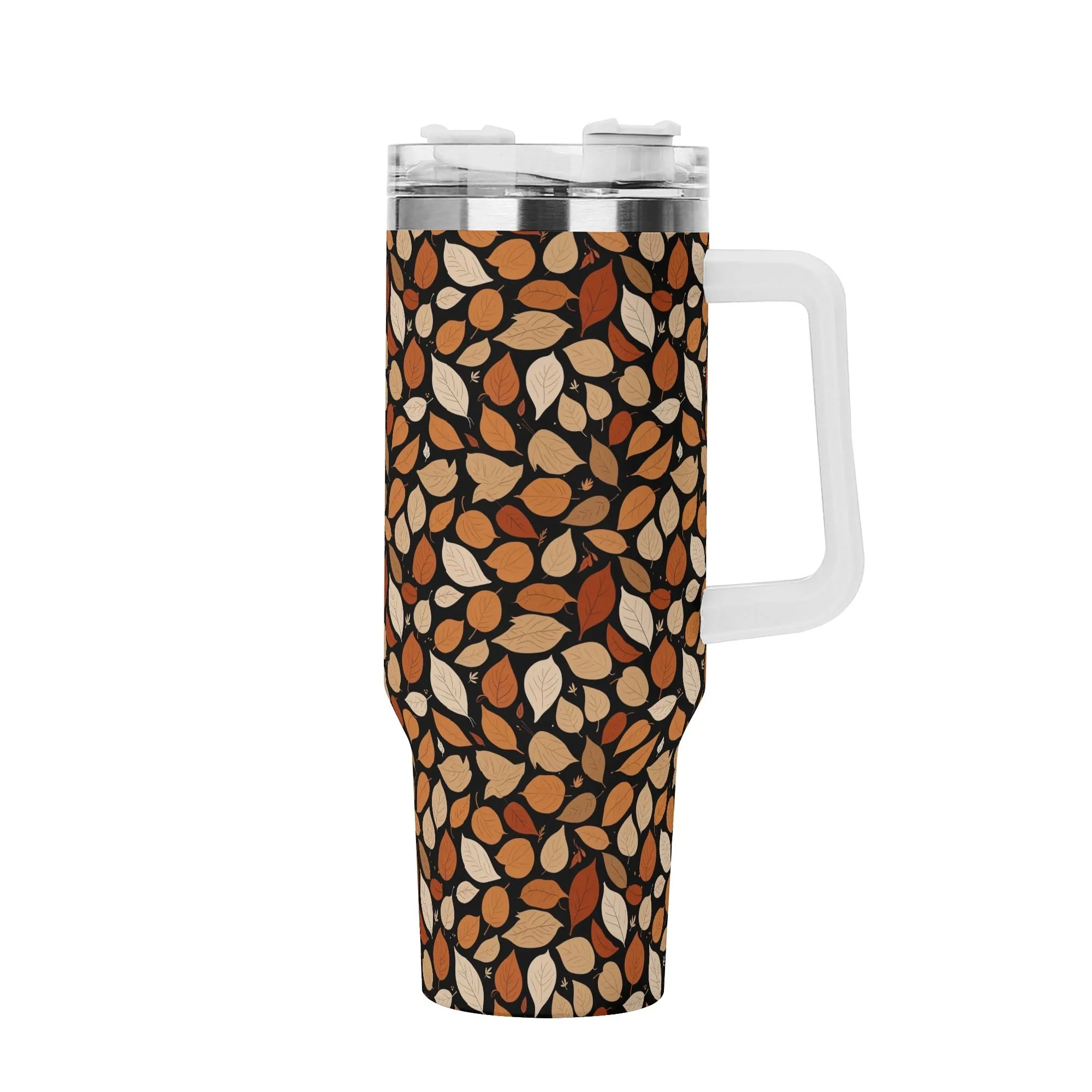 Red Leaves 40oz Stainless Steel Tumbler Gift With White Handle and Straw