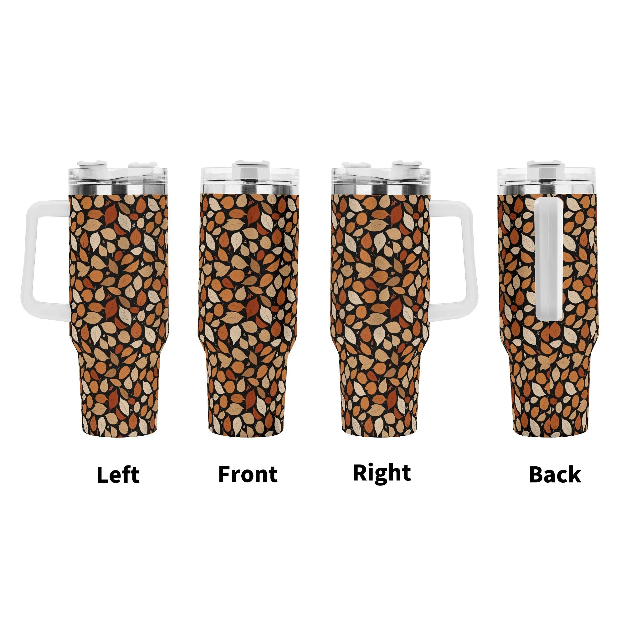 Red Leaves 40oz Stainless Steel Tumbler Gift With White Handle and Straw